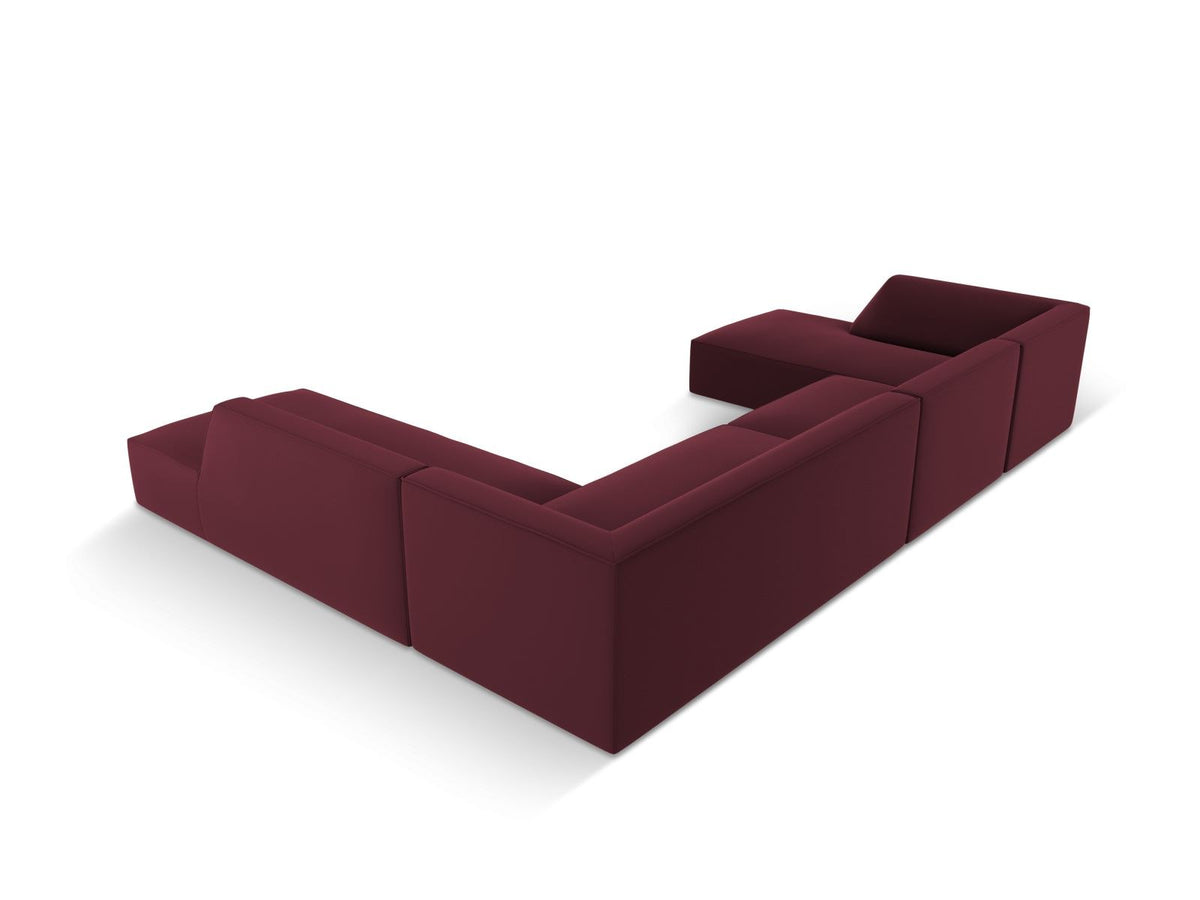 Modulares Panorama-Ecksofa rechts der Serie Siena von Cosmopolitan Design mit Kunstlederbezug Pacifico Cream, schwarzen Kunststoffbeinen und Récamiere.