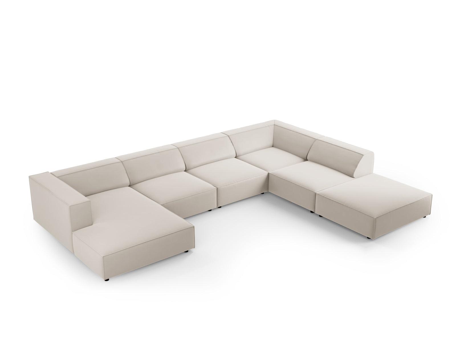 Erleben Sie das Arendal Velour Panoramic Ecksofa rechts 7 Sitzer von Cosmopolitan Design – stilvoll, komfortabel und perfekt für Ihr Wohnzimmer.