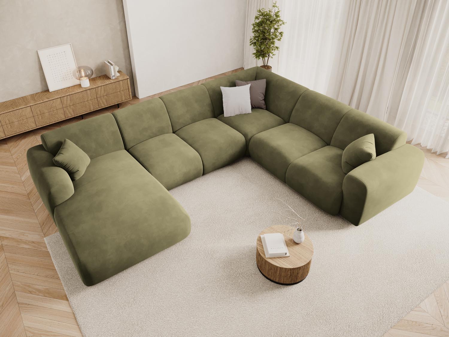 Erleben Sie das Nolio Velour Panoramic Ecksofa rechts (252cm) von Cosmopolitan Design – ein stilvolles 6-Sitzer Sofa für höchsten Komfort und modernes Wohndesign.