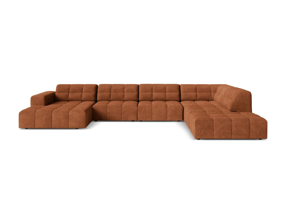 Ecksofa rechts von Cosmopolitan Design in Light Beige-Eden mit Chenille-Stoffbezug, Massivholzrahmen und schwarzen Kunststoffbeinen, Chicago-Serie.