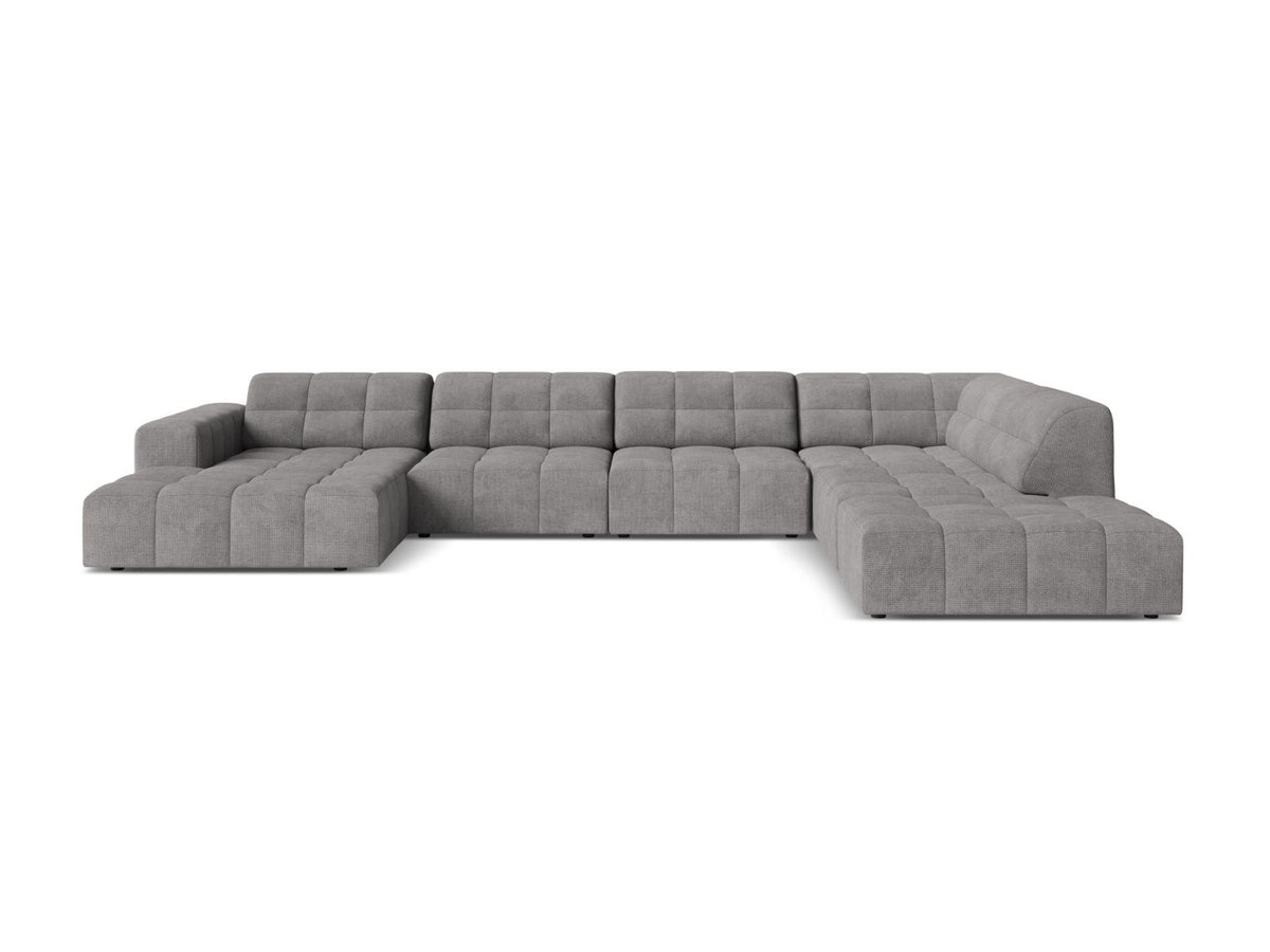 Ecksofa rechts von Cosmopolitan Design in Light Beige-Eden mit Chenille-Stoffbezug, Massivholzrahmen und schwarzen Kunststoffbeinen, Chicago-Serie.