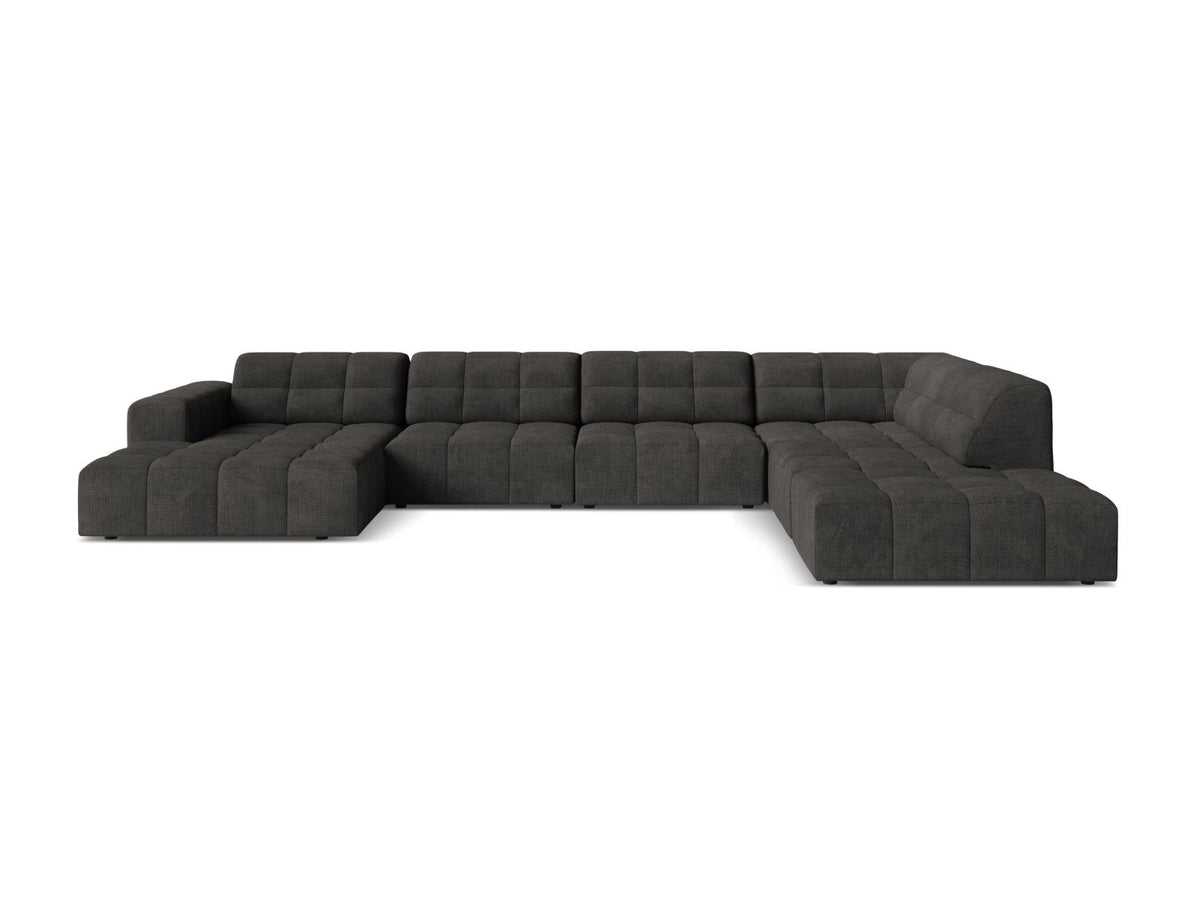 Ecksofa rechts von Cosmopolitan Design in Light Beige-Eden mit Chenille-Stoffbezug, Massivholzrahmen und schwarzen Kunststoffbeinen, Chicago-Serie.