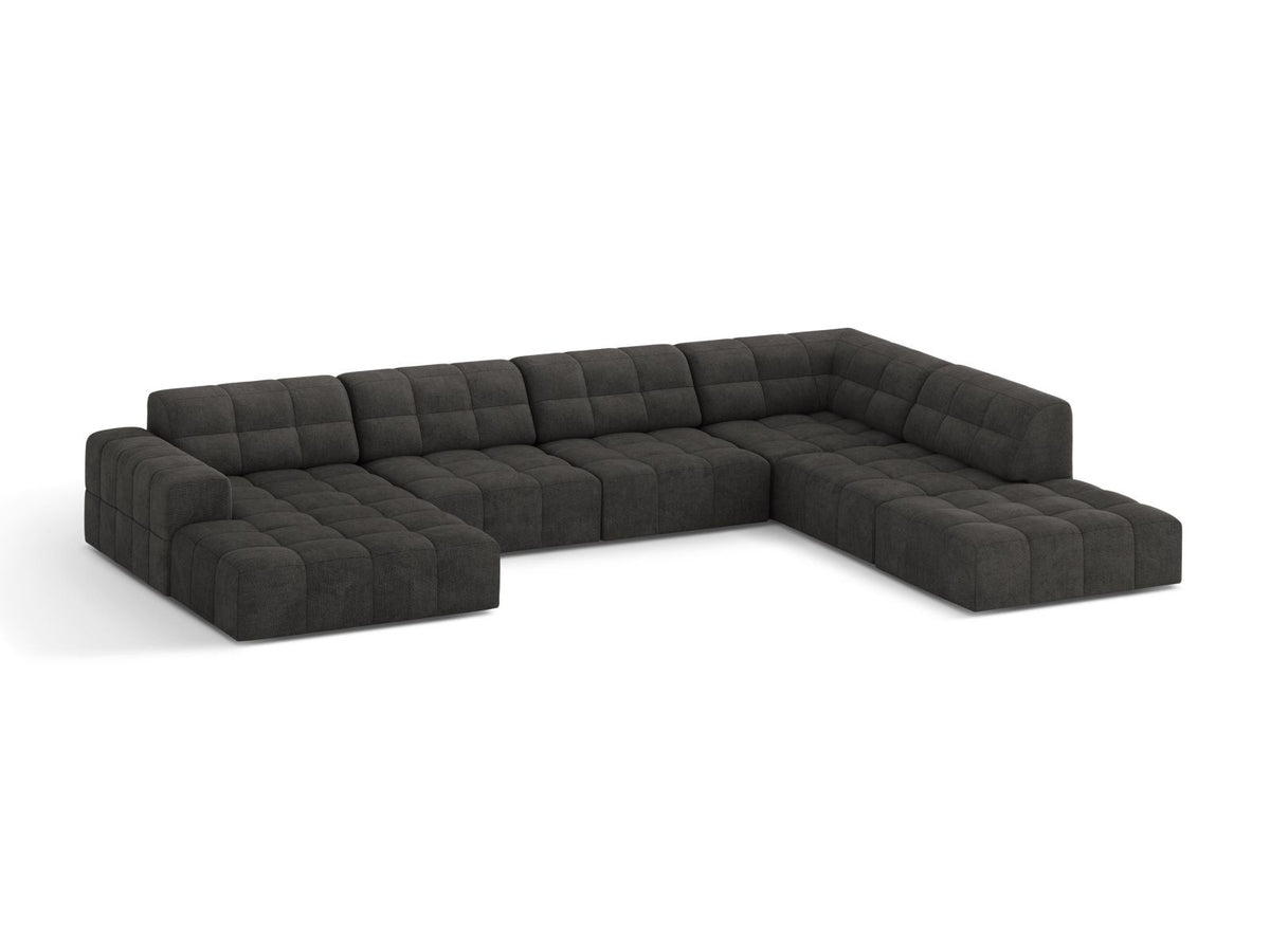 Ecksofa rechts von Cosmopolitan Design in Light Beige-Eden mit Chenille-Stoffbezug, Massivholzrahmen und schwarzen Kunststoffbeinen, Chicago-Serie.