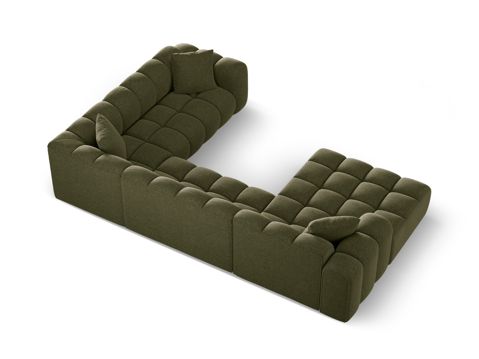 Modernes 4-Sitzer Ecksofa rechts Panoramic Treno in Green-Eden, perfekt für gemütliche und stilvolle Wohnlandschaften von Cosmopolitan Design.