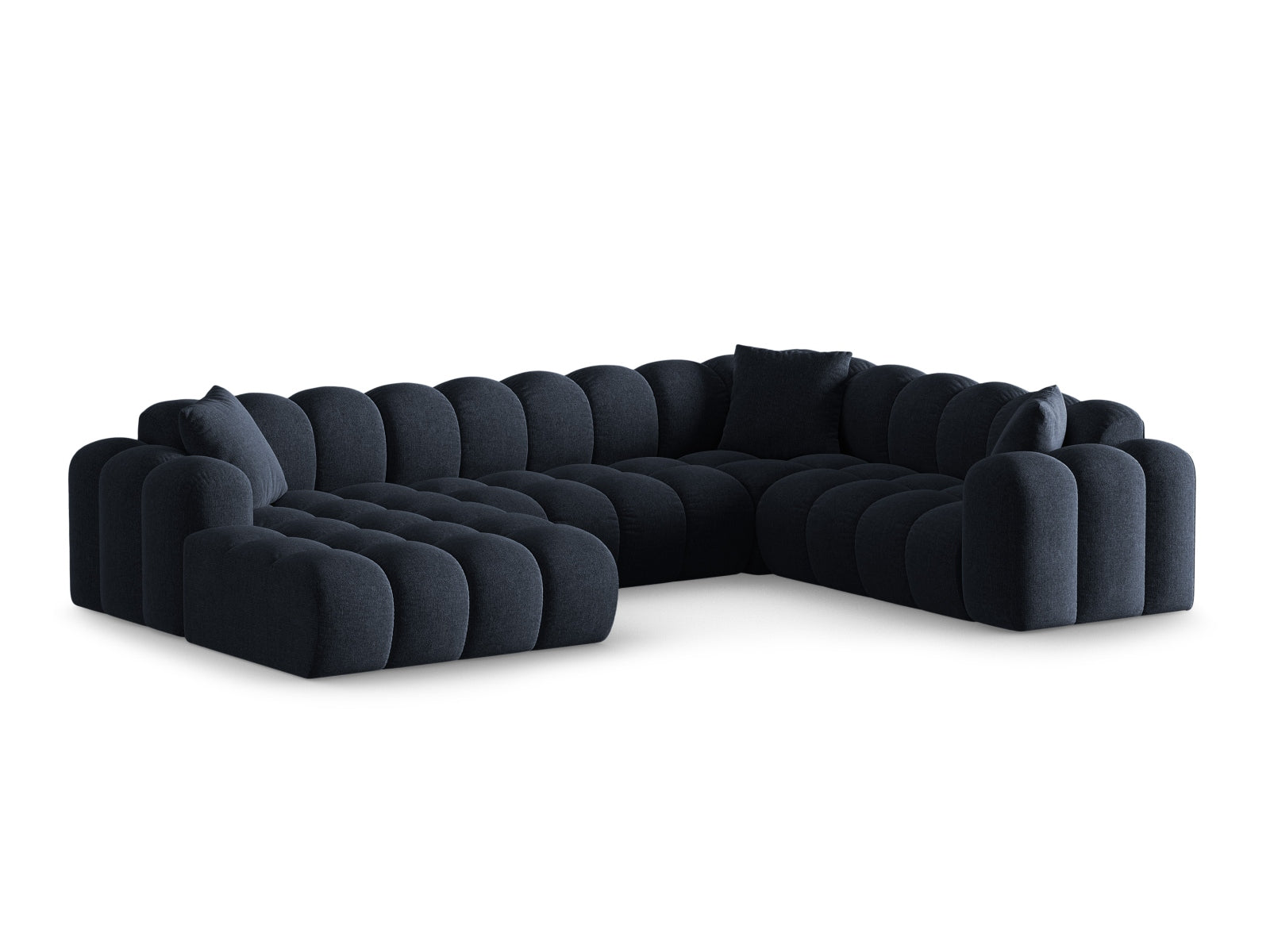 Elegantes 4-Sitzer Ecksofa rechts Panoramic Treno in Navy Blue-Eden, ideal für stilvolle Wohnräume, präsentiert von Cosmopolitan Design.