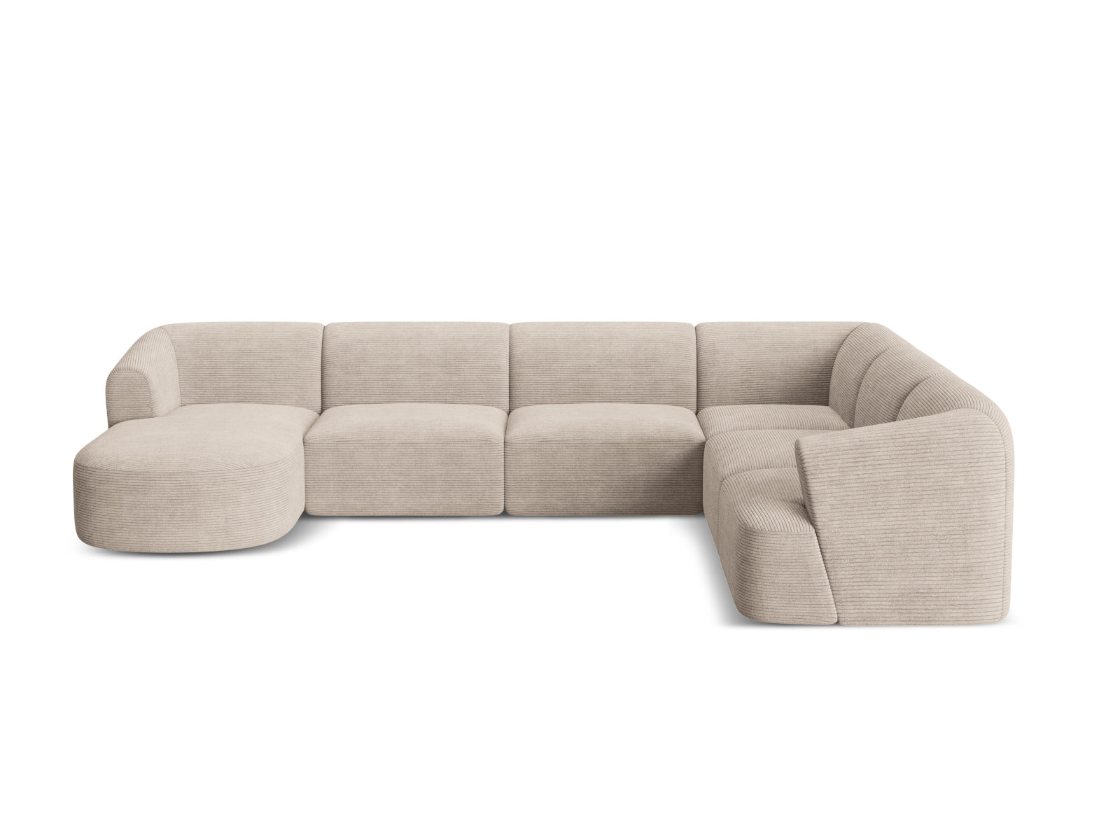 Elegantes 7-Sitzer Ecksofa Panoramic rechts Campi in luxuriösem Cappuccino-Lincoln D, ideal für entspannte Stunden und modernes Wohndesign.