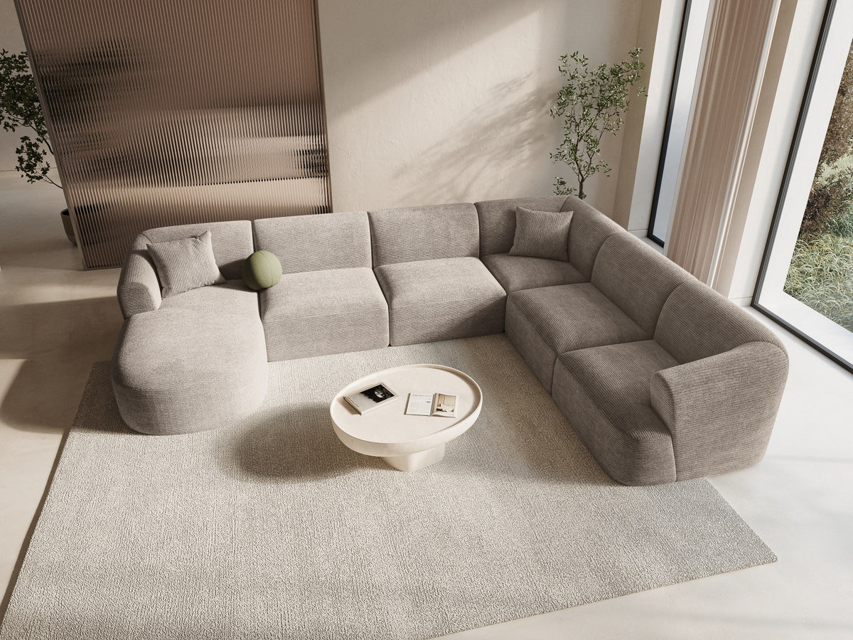 Modulares Ecksofa Campi mit Récamière rechts, Stoffbezug und schwarzen Beinen
