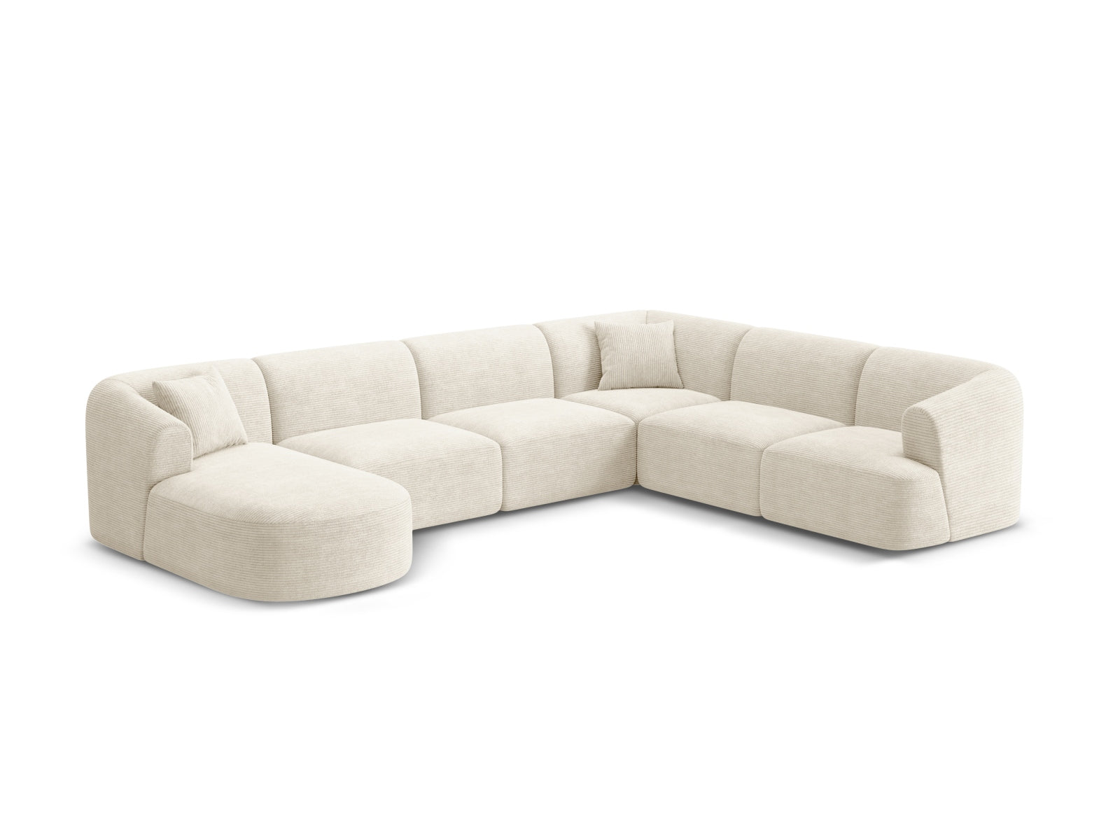 Elegantes 7-Sitzer Ecksofa Panoramic rechts Campi in Ivory-Lincoln D, ideal für stilvolle Wohnräume und gemütliche Abende.