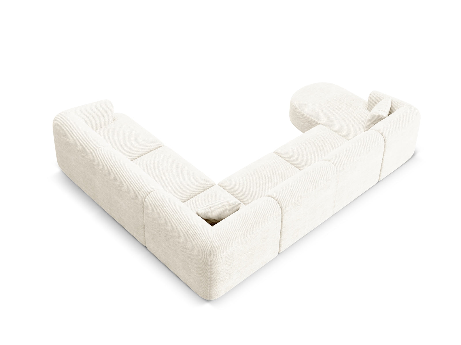 Geräumiges 7-Sitzer Ecksofa Panoramic rechts Campi in modernem Design, perfekt für entspannte Stunden und gesellige Zusammenkünfte.