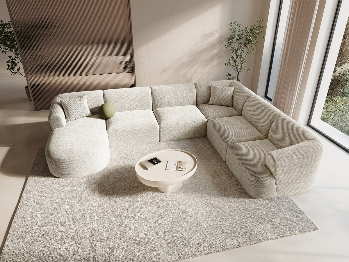 Modulares Ecksofa Campi mit Récamière rechts, Stoffbezug und schwarzen Beinen
