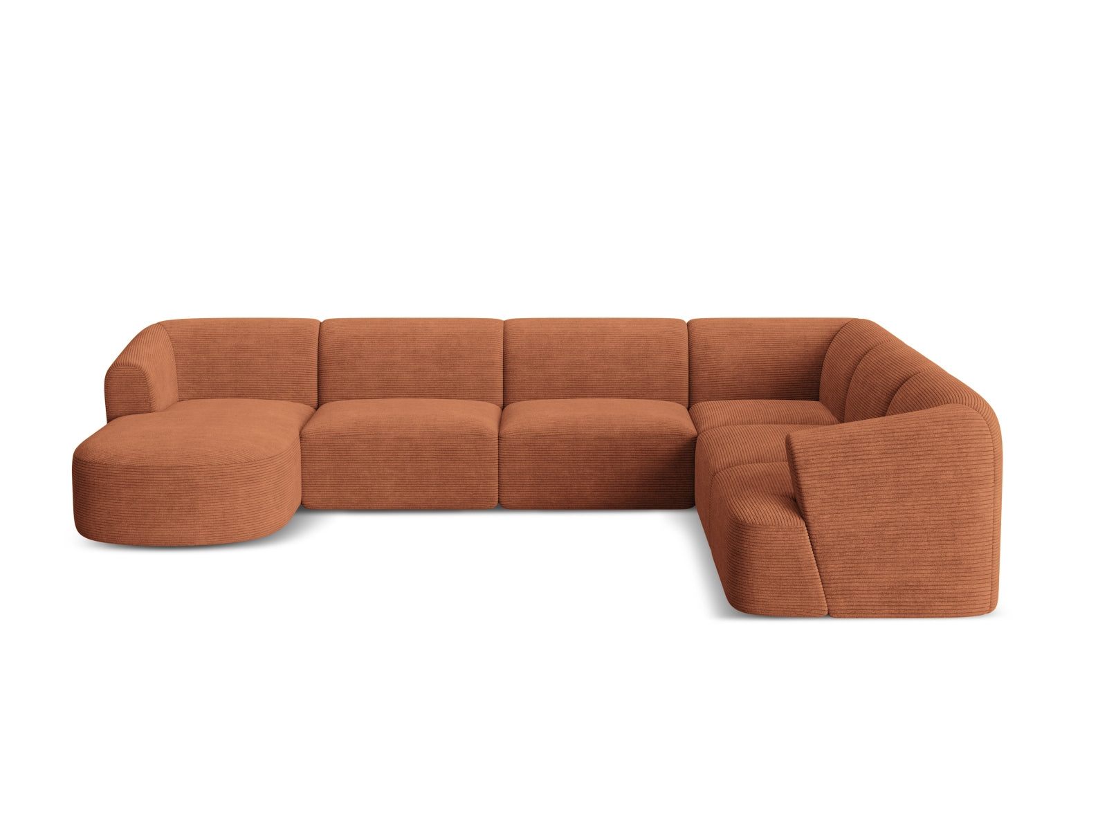 Elegantes 7-Sitzer Ecksofa Panoramic rechts Campi in warmem Terracotta, ideal für einladende und moderne Wohnräume.