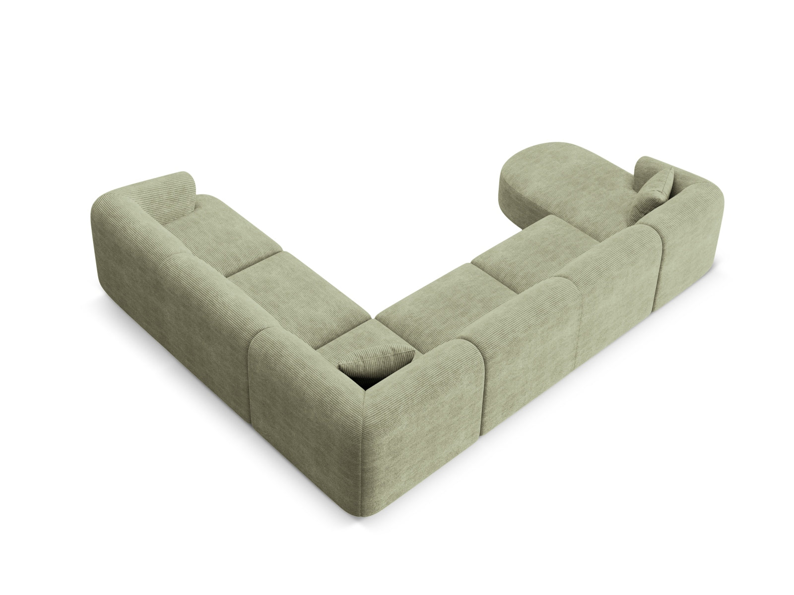 Stilvolles 7-Sitzer Ecksofa Panoramic rechts Campi in edlem Moss Green-Lincoln D, perfekt für entspannte Stunden und gesellige Zusammenkünfte.