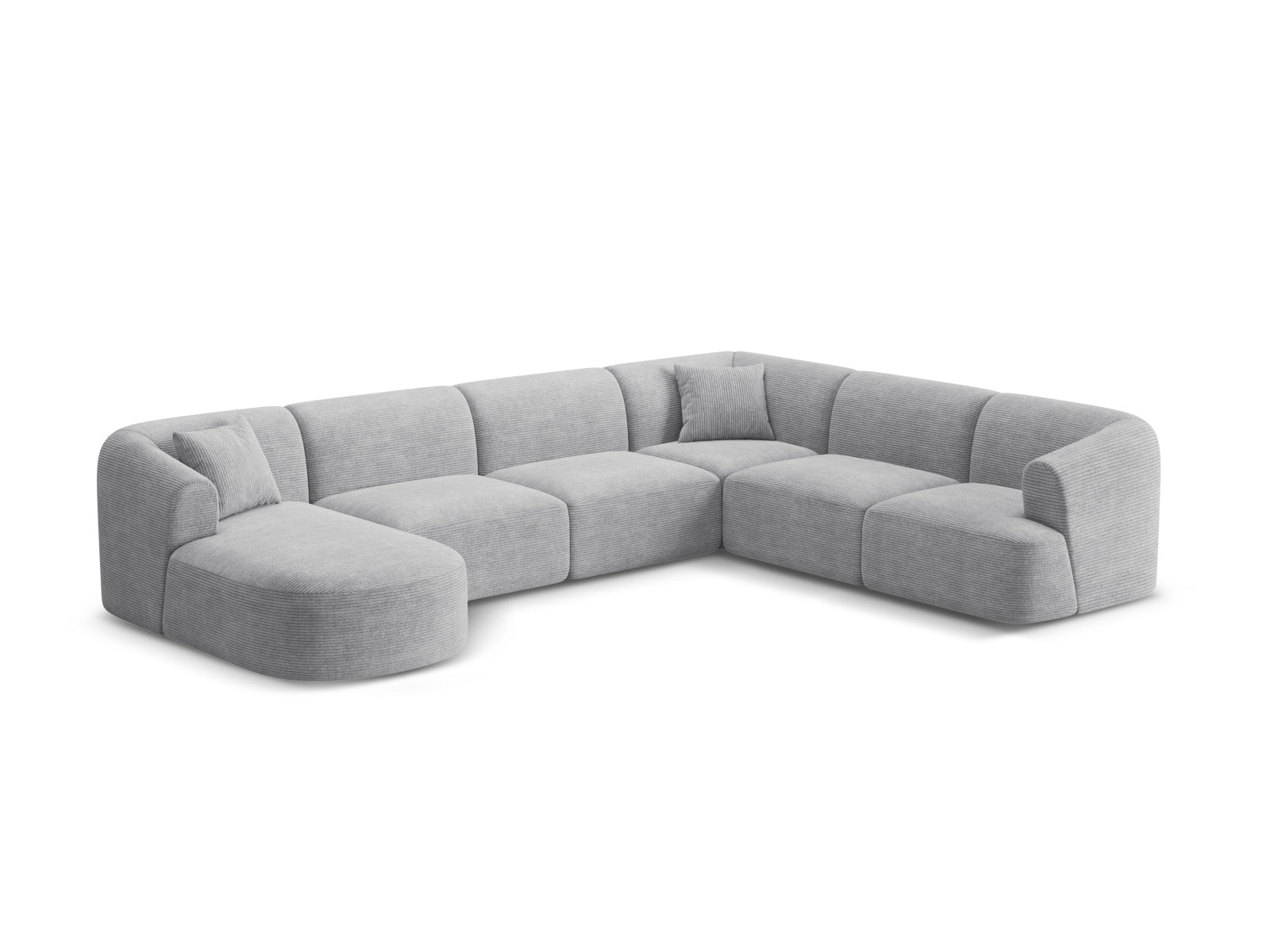 Elegantes 7-Sitzer Ecksofa Panoramic rechts Campi in stilvollem Silver-Lincoln D, ideal für moderne Wohnräume.
