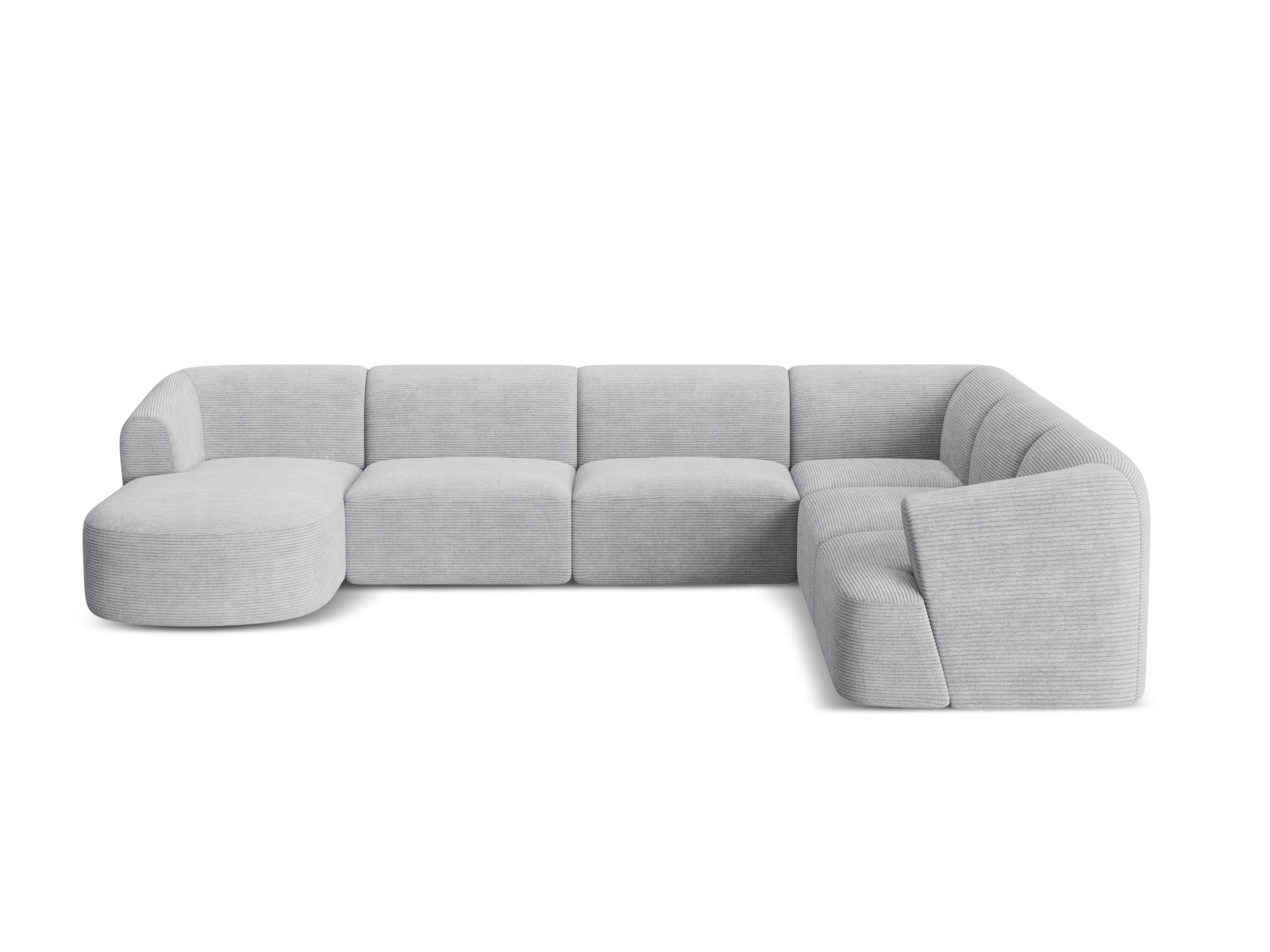 Elegantes 7-Sitzer Ecksofa Panoramic rechts Campi in hochwertigem Silver-Lincoln D, ideal für moderne und gemütliche Wohnräume.