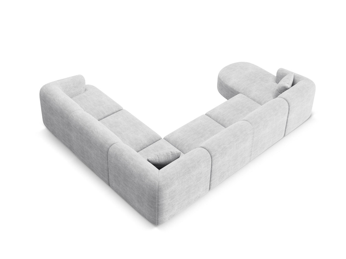 Modulares Ecksofa Campi mit Récamière rechts, Stoffbezug und schwarzen Beinen