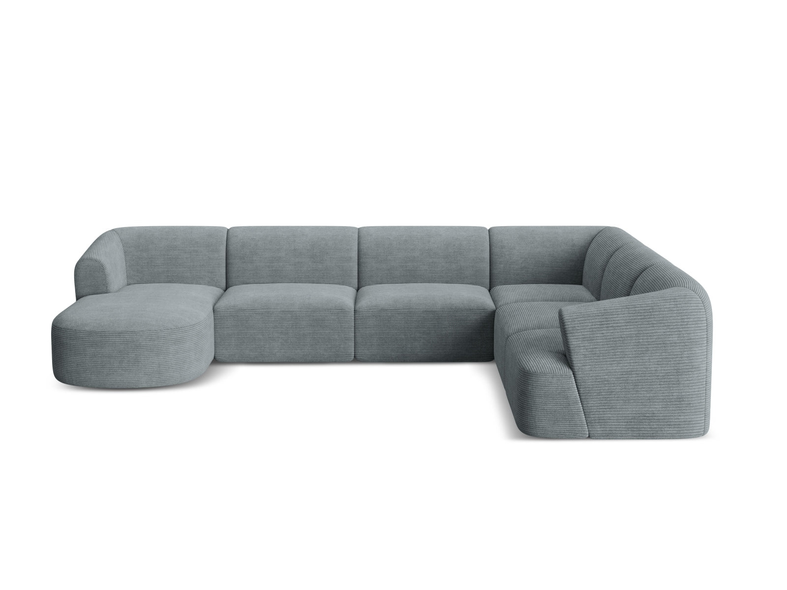 Elegantes 7-Sitzer Ecksofa Panoramic rechts in modernem Dunkelgrau, ideal für komfortable Entspannung und gesellige Zusammenkünfte.