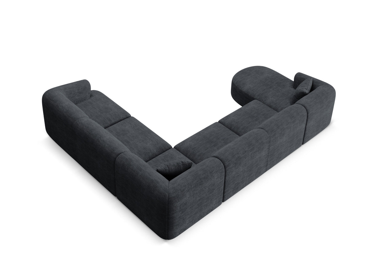 Modulares Ecksofa Campi mit Récamière rechts, Stoffbezug und schwarzen Beinen