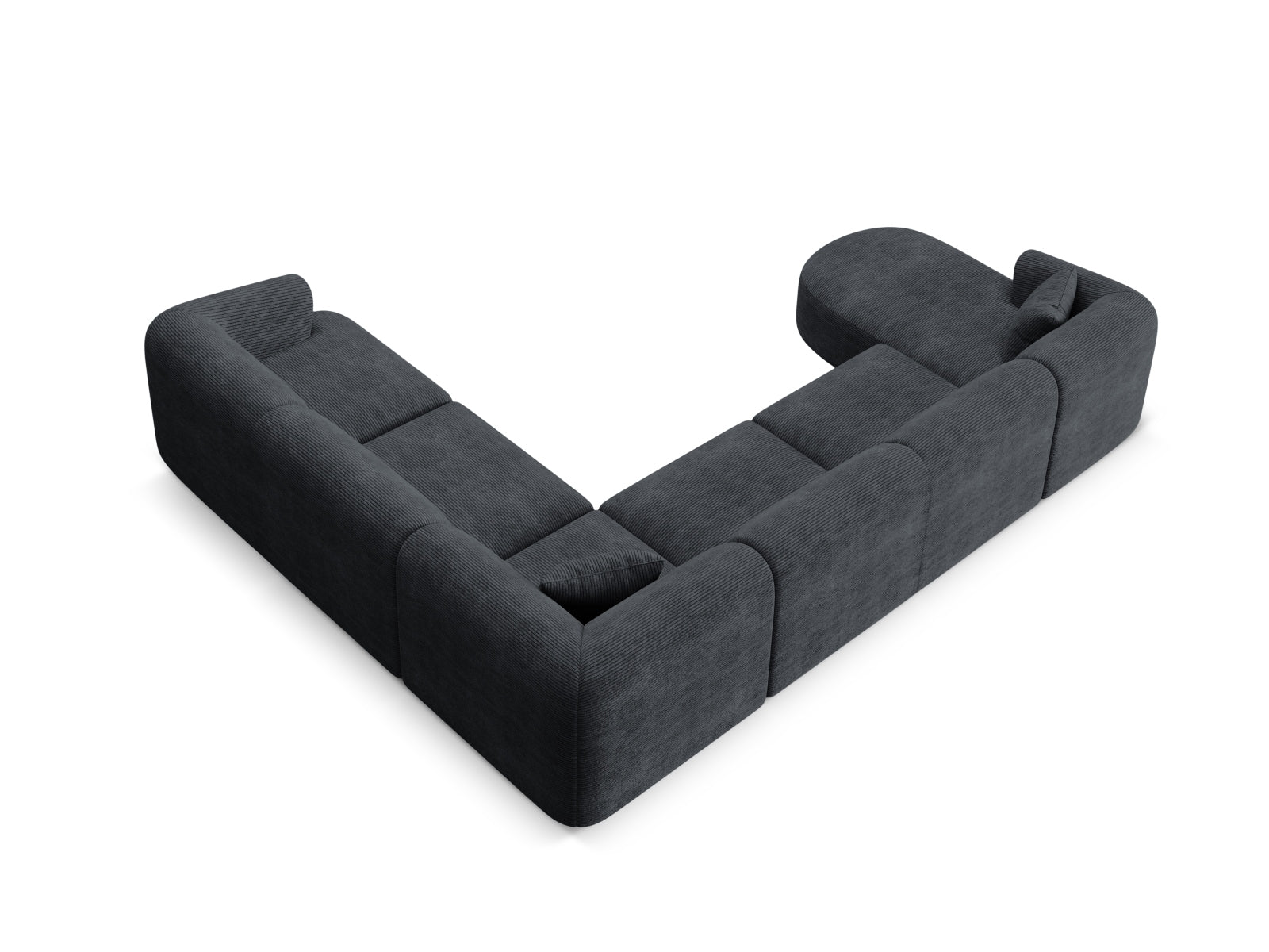 Geräumiges 7-Sitzer Ecksofa Panoramic rechts Campi in zeitlosem Schwarz, perfekt für entspannte Abende und modernes Wohndesign.