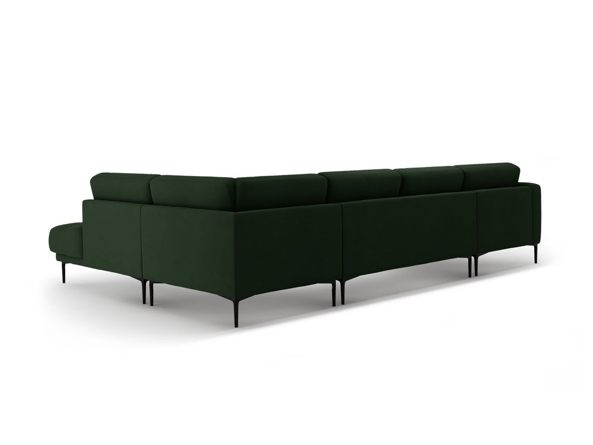 Cosmopolitan Design Lazio Panorama-Ecksofa rechts in Beige-Salvador Samt mit schwarzen Metallbeinen und Récamiere, 7-Sitzer Ausführung.