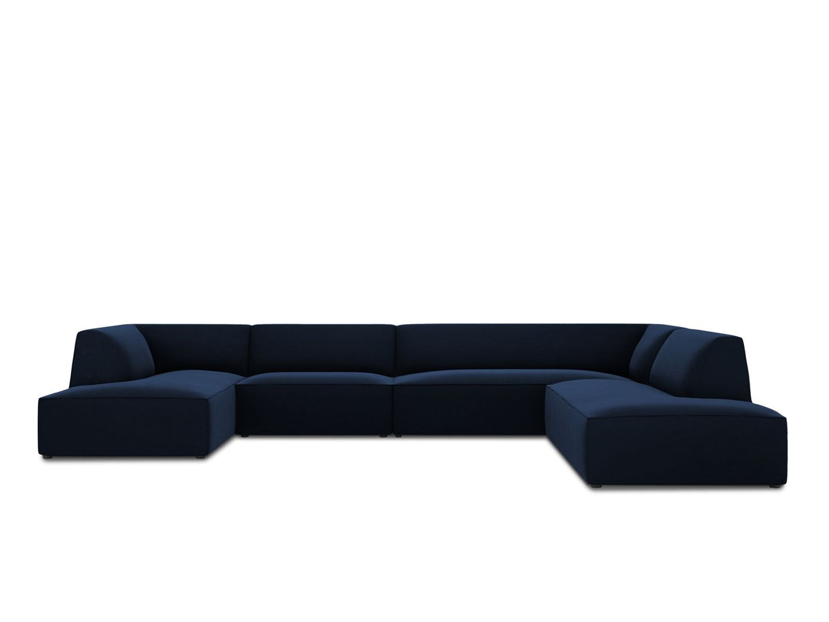 Panorama-Ecksofa rechts Siena mit Samtbezug in Bottle Green, Holzrahmen und schwarzen Kunststoffbeinen, 7 Sitzplätze, 273cm Tiefe.