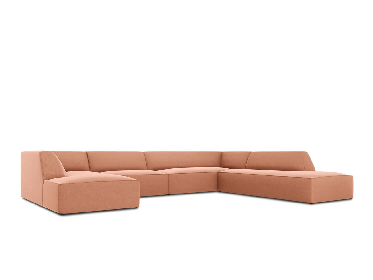 Panorama-Ecksofa rechts Siena mit Samtbezug in Bottle Green, Holzrahmen und schwarzen Kunststoffbeinen, 7 Sitzplätze, 273cm Tiefe.