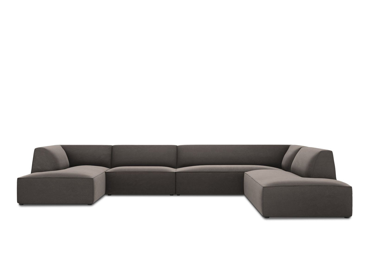 Panorama-Ecksofa rechts Siena mit Samtbezug in Bottle Green, Holzrahmen und schwarzen Kunststoffbeinen, 7 Sitzplätze, 273cm Tiefe.