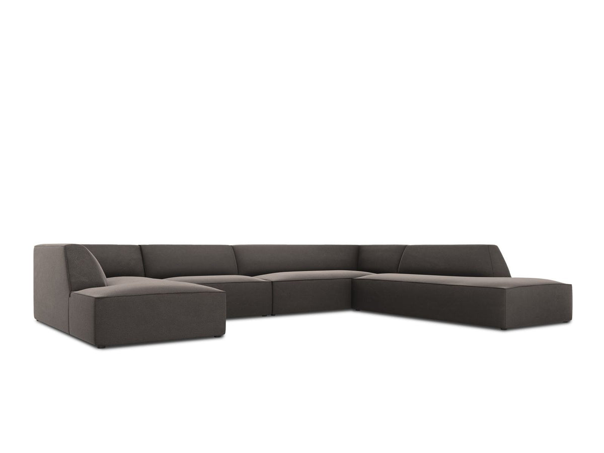 Panorama-Ecksofa rechts Siena mit Samtbezug in Bottle Green, Holzrahmen und schwarzen Kunststoffbeinen, 7 Sitzplätze, 273cm Tiefe.