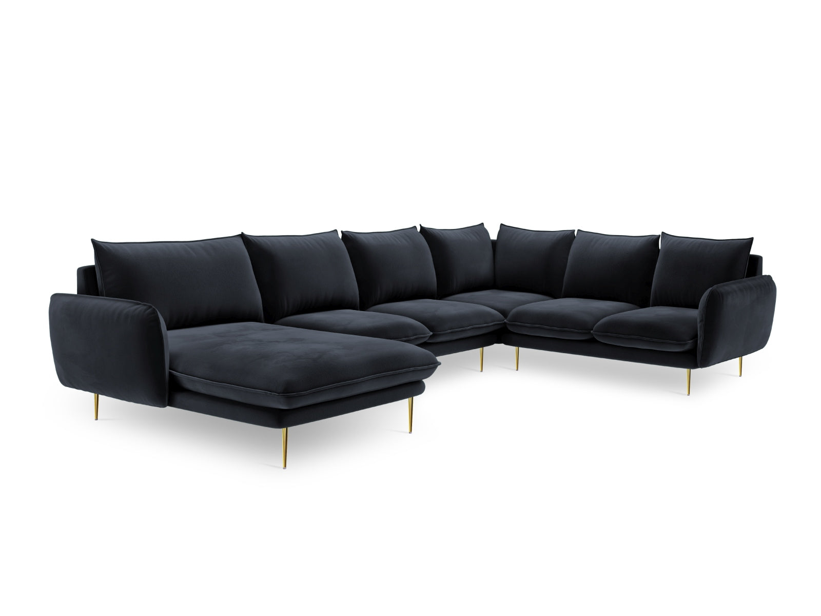 Vienna Velour Panoramic Ecksofa rechts 7 Sitzer 235cm in Dark Blue/Gold präsentiert im Onlineshop von KAQTU Design AG. Ecksofa rechts ist von Cosmopolitan Design