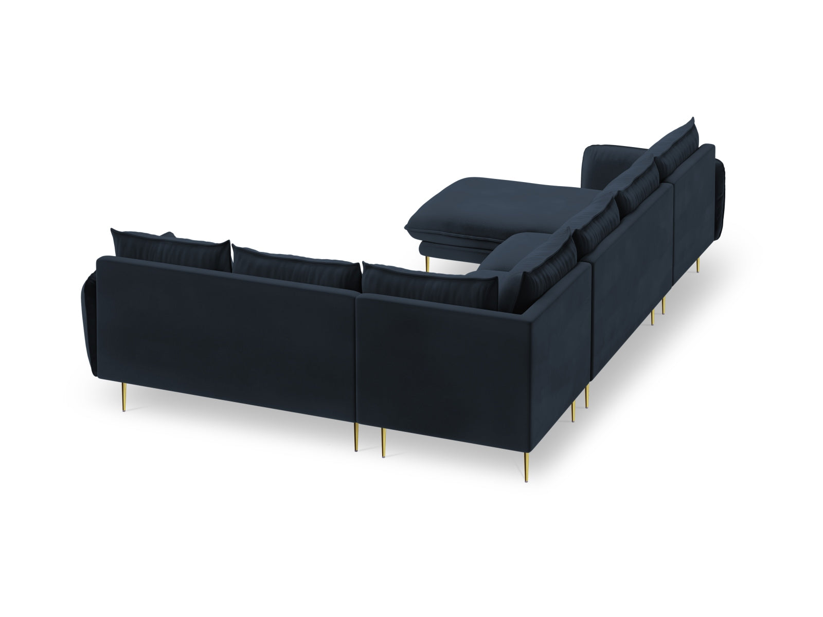 Vienna Velour Panoramic Ecksofa rechts 7 Sitzer 235cm in Dark Blue/Gold-Bluvel präsentiert im Onlineshop von KAQTU Design AG. Ecksofa rechts ist von Cosmopolitan Design