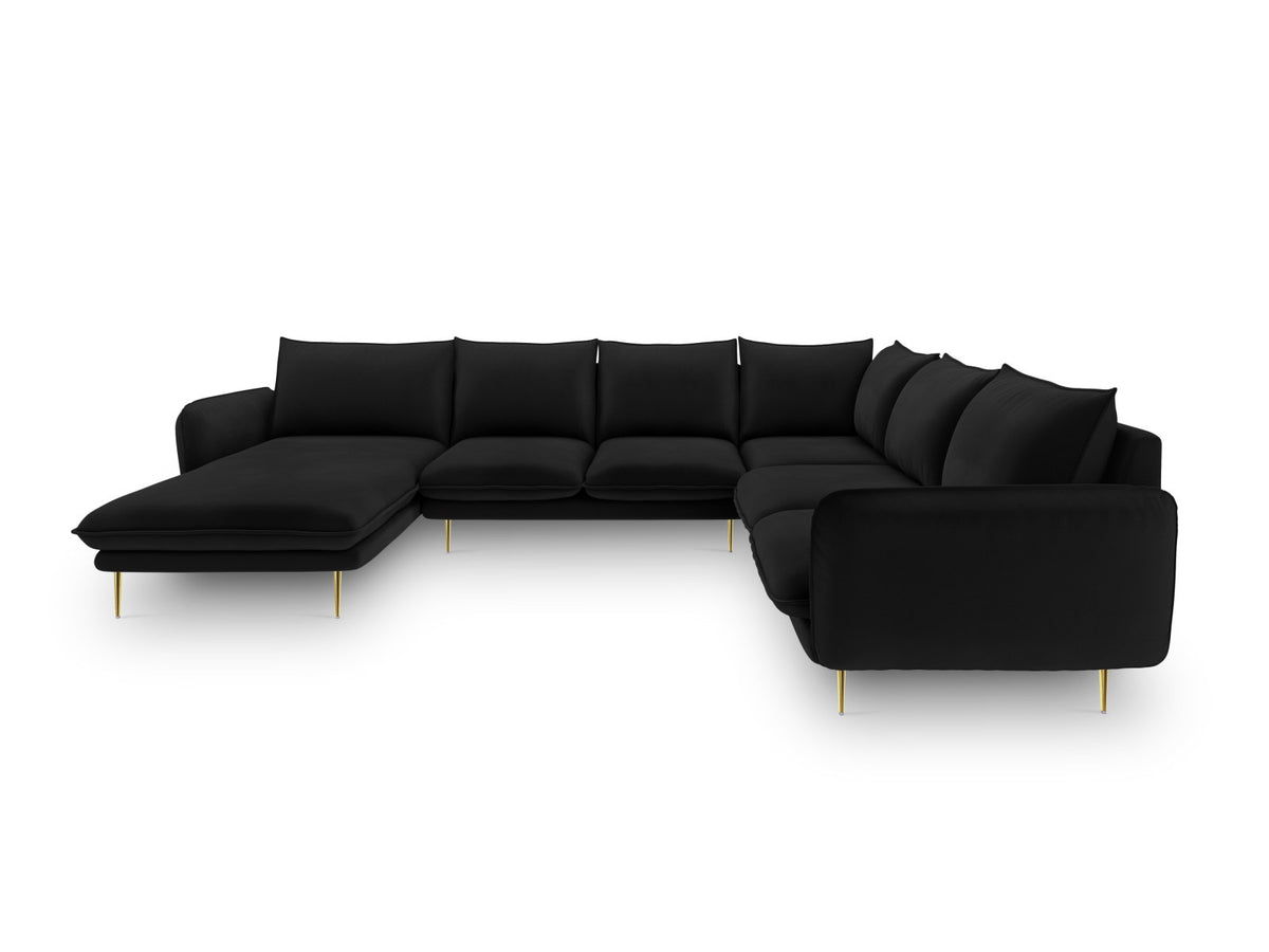 Vienna Velour Panoramic Ecksofa rechts 7 Sitzer 235cm in Black/Gold-Bluvel präsentiert im Onlineshop von KAQTU Design AG. Ecksofa rechts ist von Cosmopolitan Design