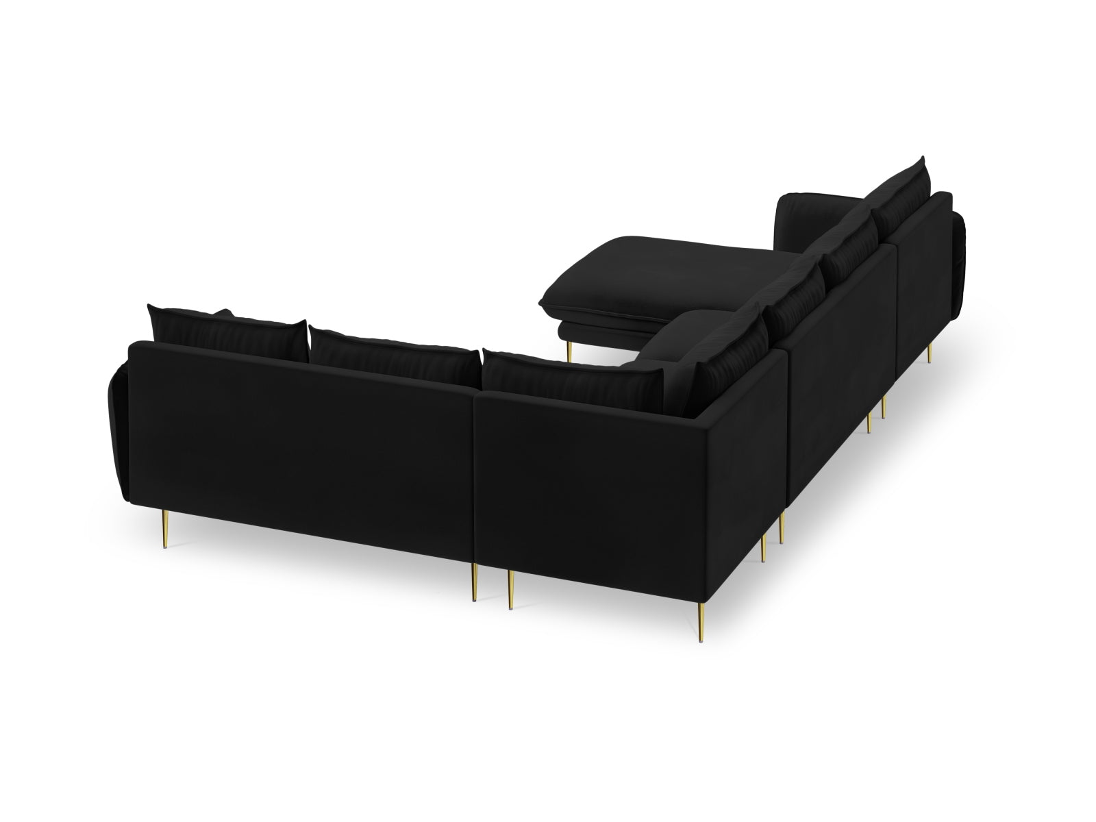 Elegantes 7-Sitzer Ecksofa Vienna in hochwertigem Velours, 235 cm, rechts, in zeitlosem Schwarz/Gold-Bluvel, ideal für moderne Wohnräume.