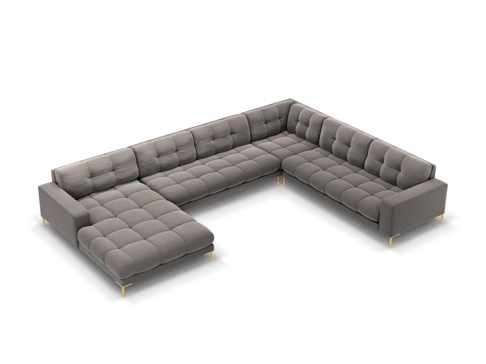 7-Sitzer Panoramic Ecksofa rechts Bali in Light Grey-Bluvel präsentiert im Onlineshop von KAQTU Design AG. Ecksofa rechts ist von Cosmopolitan Design