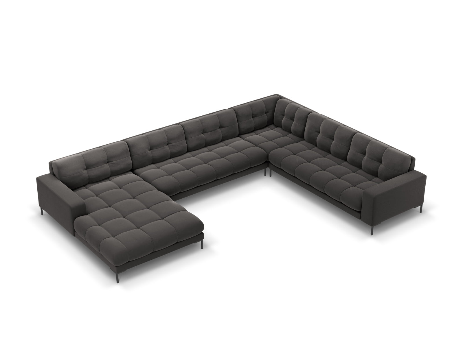 7-Sitzer Panoramic Ecksofa rechts Bali in Dark Grey-Bluvel präsentiert im Onlineshop von KAQTU Design AG. Ecksofa rechts ist von Cosmopolitan Design