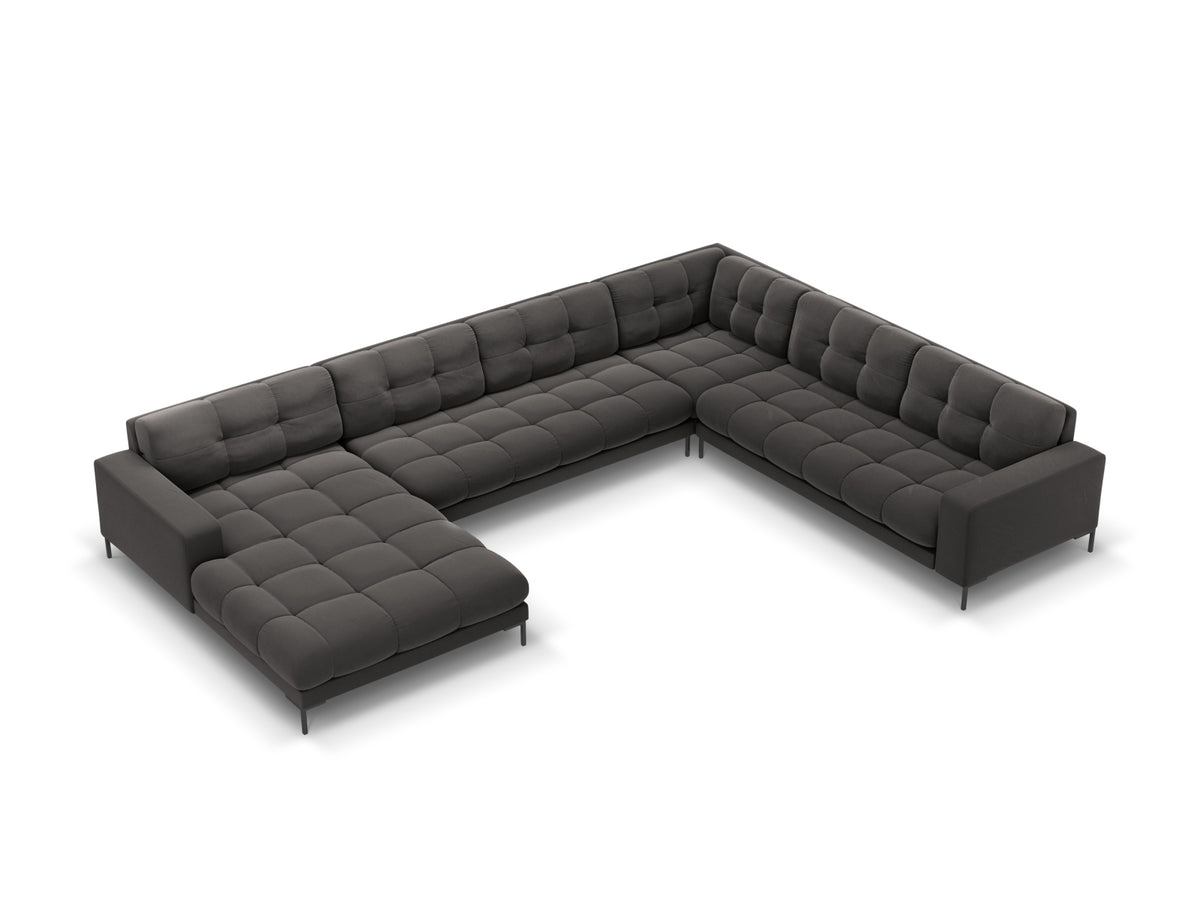 7-Sitzer Panoramic Ecksofa rechts Bali in Dark Grey-Bluvel präsentiert im Onlineshop von KAQTU Design AG. Ecksofa rechts ist von Cosmopolitan Design