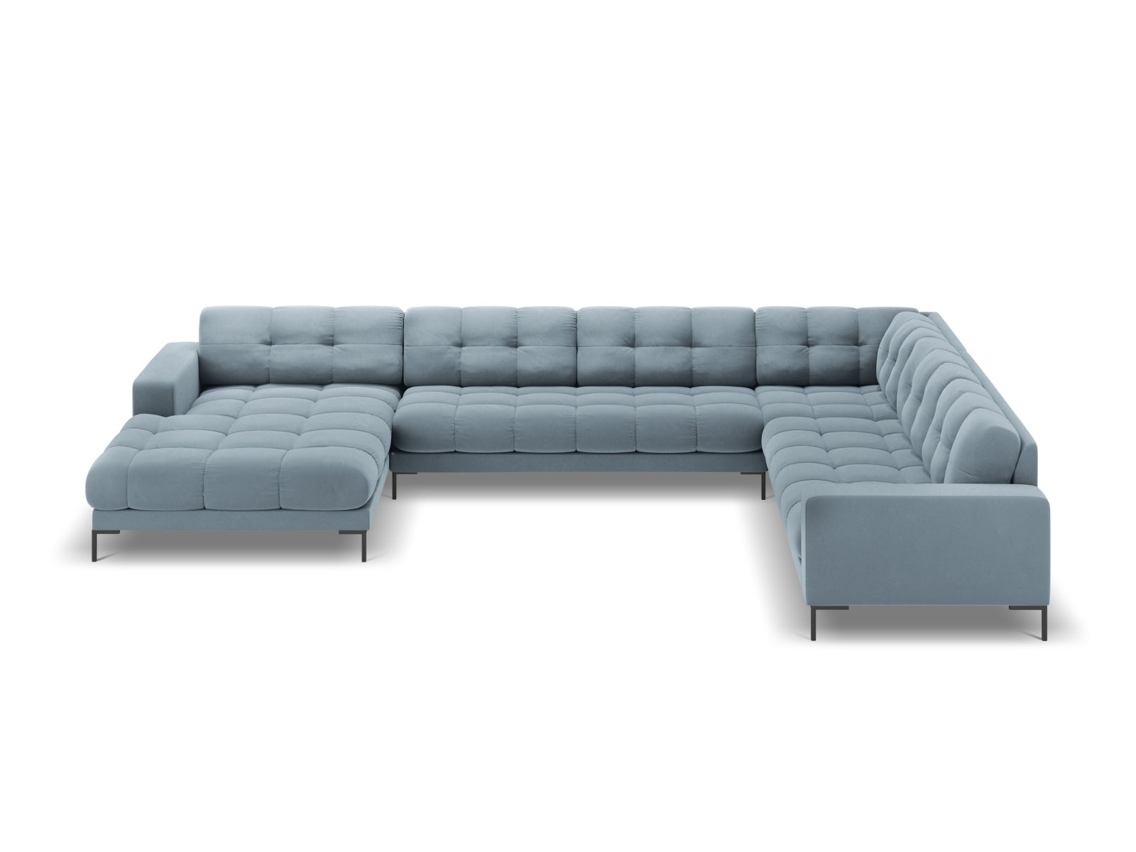 7-Sitzer Panoramic Ecksofa rechts Bali in Light Blue-Bluvel präsentiert im Onlineshop von KAQTU Design AG. Ecksofa rechts ist von Cosmopolitan Design