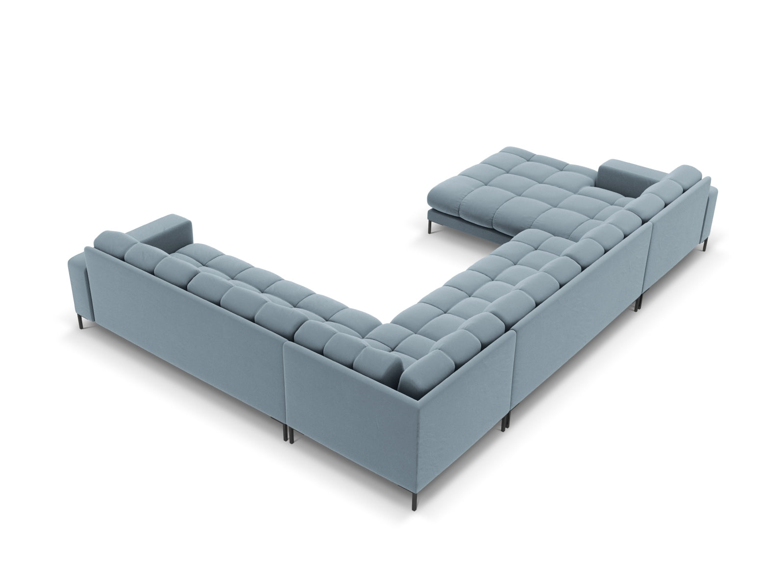 7-Sitzer Panoramic Ecksofa rechts Bali in Light Blue-Bluvel präsentiert im Onlineshop von KAQTU Design AG. Ecksofa rechts ist von Cosmopolitan Design