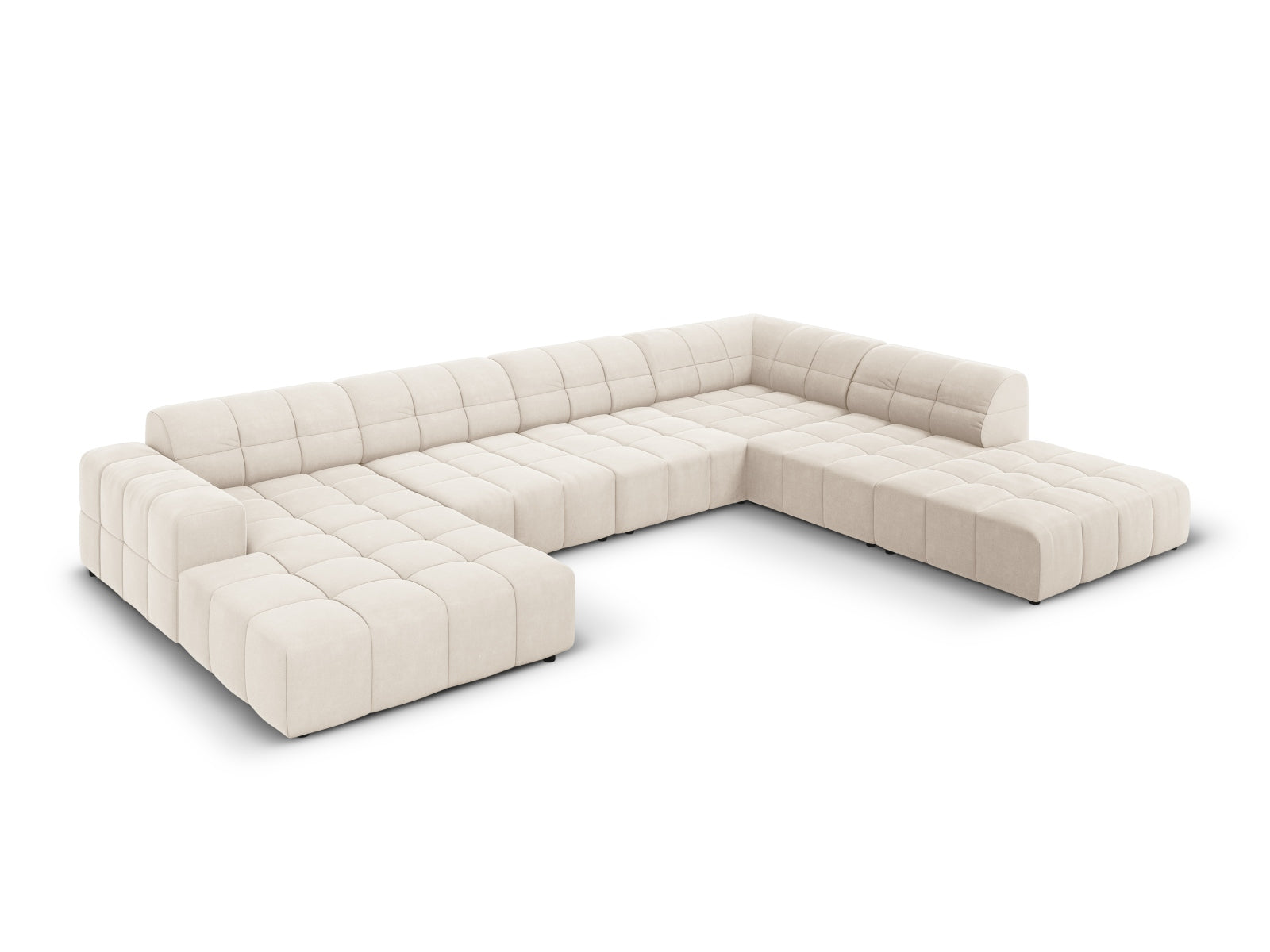Erleben Sie das Chicago Velour Panoramic Ecksofa rechts 7 Sitzer von Cosmopolitan Design – stilvolles Design und maximaler Komfort für Ihr Wohnzimmer.