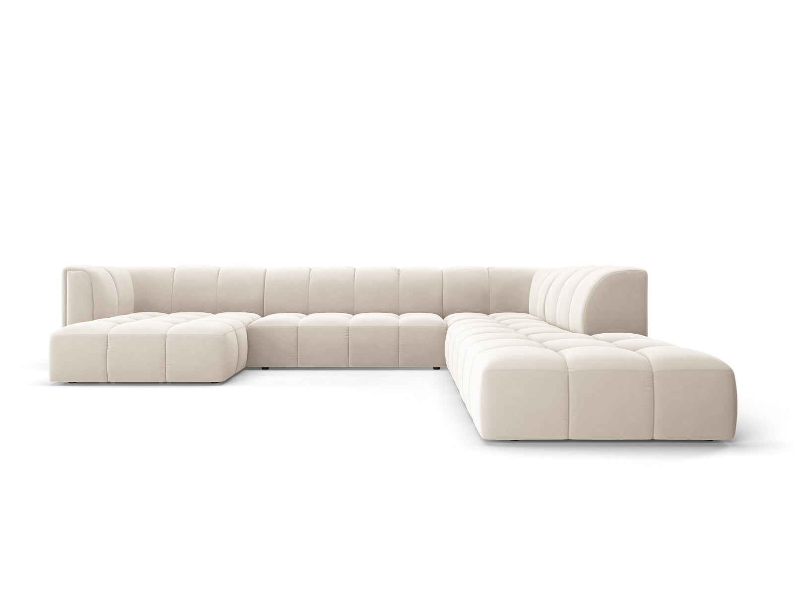 7-Sitzer Modular Ecksofa Panoramic rechts Moritz in Light Beige-Bluvel präsentiert im Onlineshop von KAQTU Design AG. Ecksofa rechts ist von Cosmopolitan Design