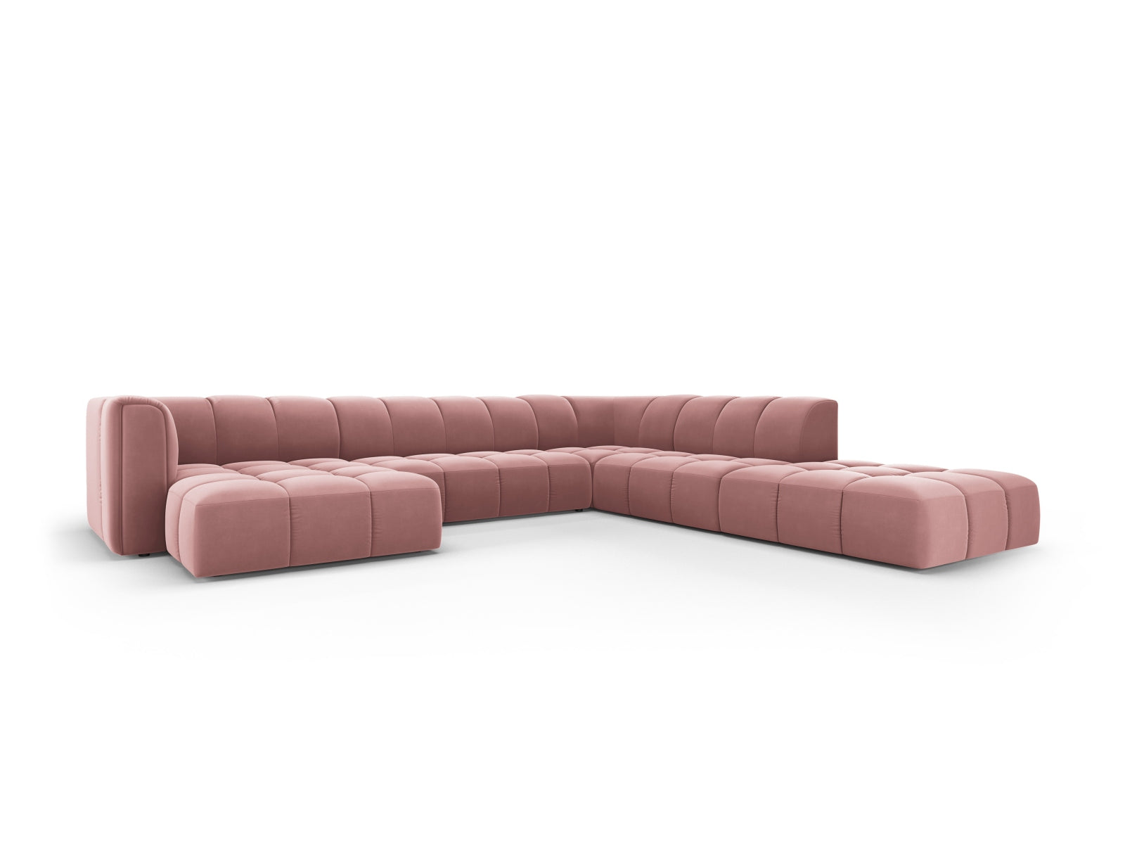 7-Sitzer Modular Ecksofa Panoramic rechts Moritz in Pink-Bluvel präsentiert im Onlineshop von KAQTU Design AG. Ecksofa rechts ist von Cosmopolitan Design