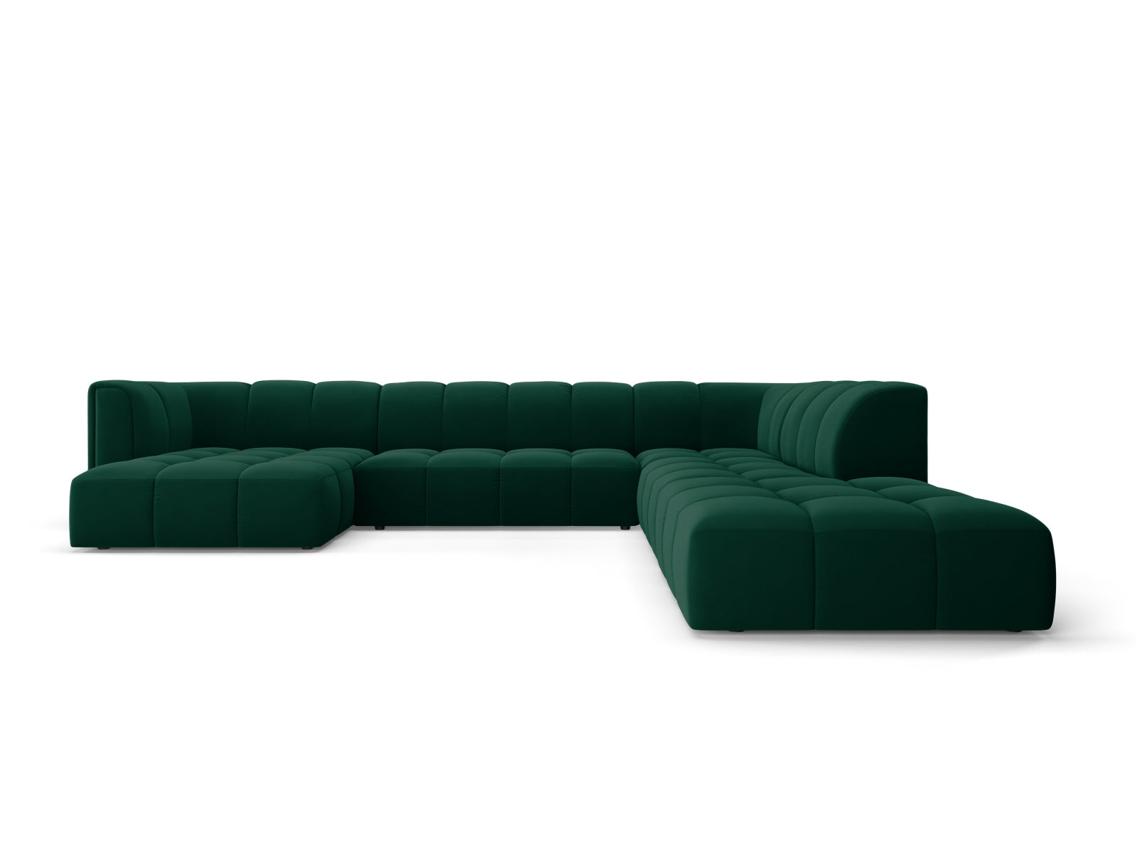 7-Sitzer Modular Ecksofa Panoramic rechts Moritz in Bottle Green-Bluvel präsentiert im Onlineshop von KAQTU Design AG. Ecksofa rechts ist von Cosmopolitan Design
