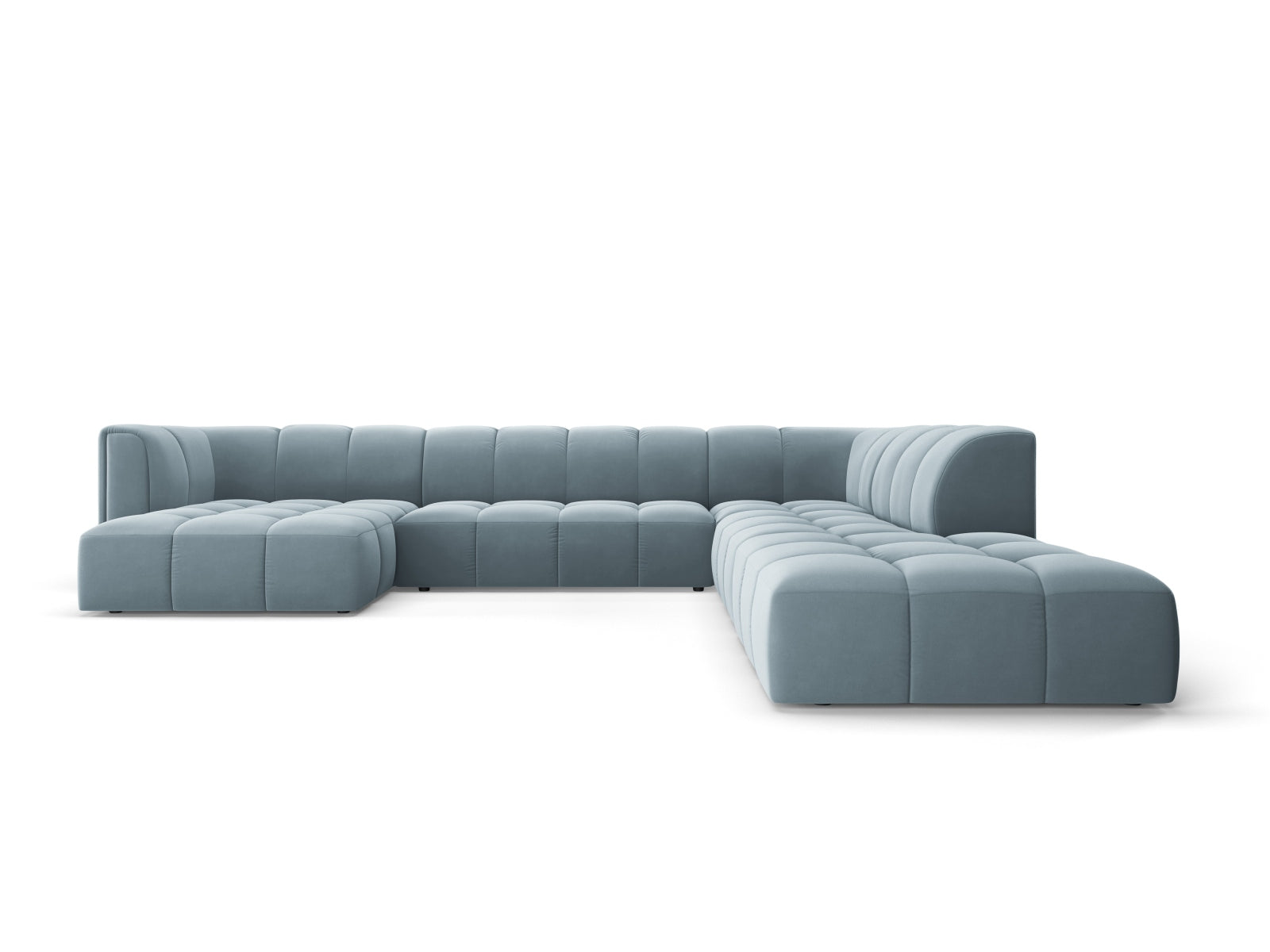 7-Sitzer Modular Ecksofa Panoramic rechts Moritz in Light Blue-Bluvel präsentiert im Onlineshop von KAQTU Design AG. Ecksofa rechts ist von Cosmopolitan Design