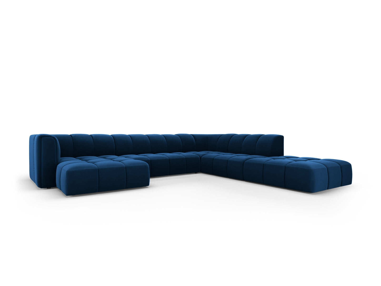 7-Sitzer Modular Ecksofa Panoramic rechts Moritz in Royal Blue-Bluvel präsentiert im Onlineshop von KAQTU Design AG. Ecksofa rechts ist von Cosmopolitan Design