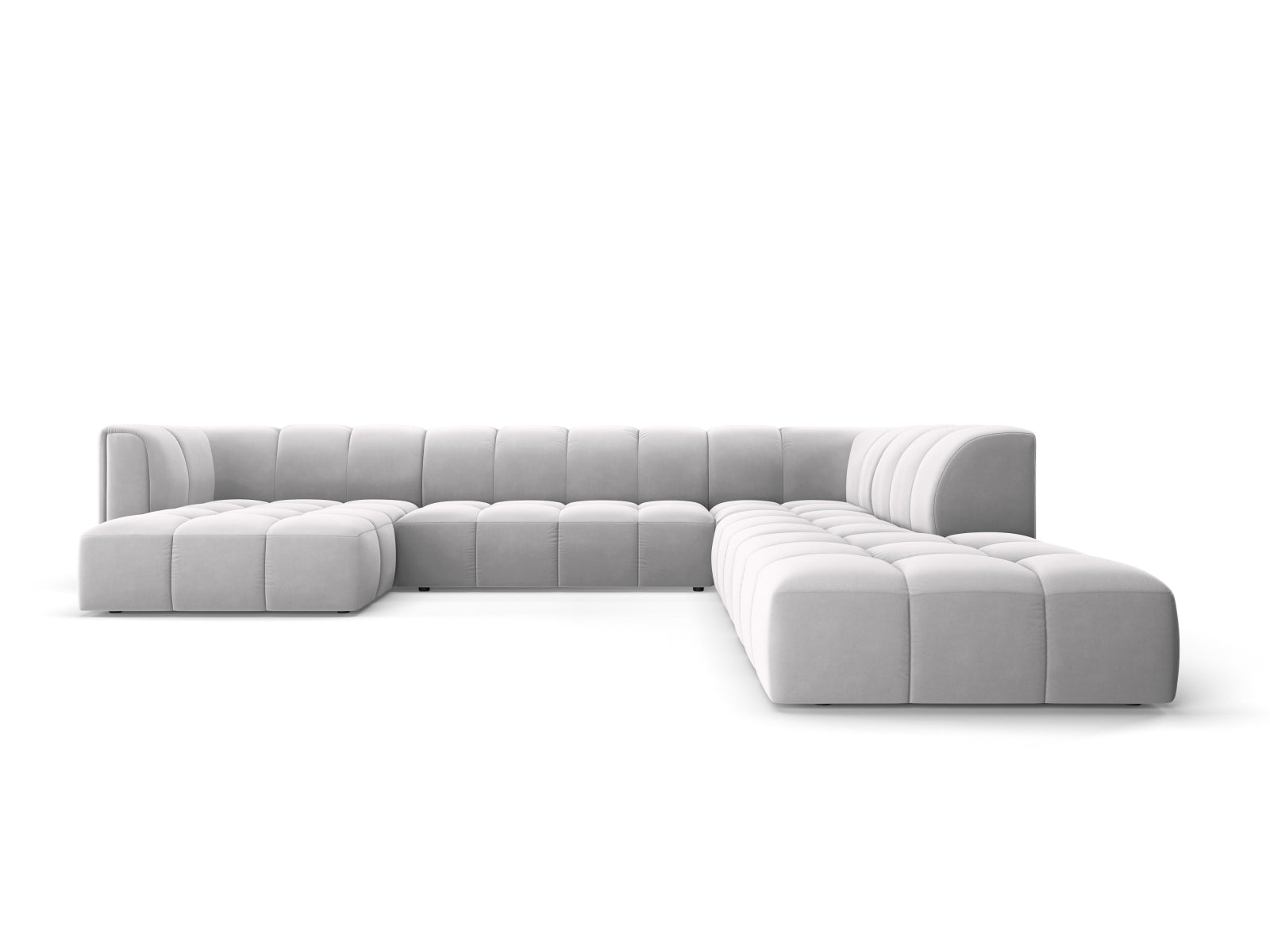 7-Sitzer Modular Ecksofa Panoramic rechts Moritz in Silver-Bluvel präsentiert im Onlineshop von KAQTU Design AG. Ecksofa rechts ist von Cosmopolitan Design