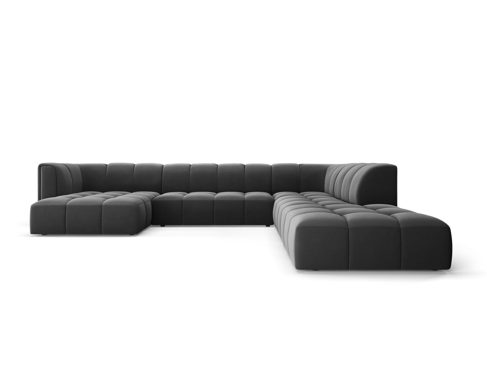 7-Sitzer Modular Ecksofa Panoramic rechts Moritz in Grey-Bluvel präsentiert im Onlineshop von KAQTU Design AG. Ecksofa rechts ist von Cosmopolitan Design