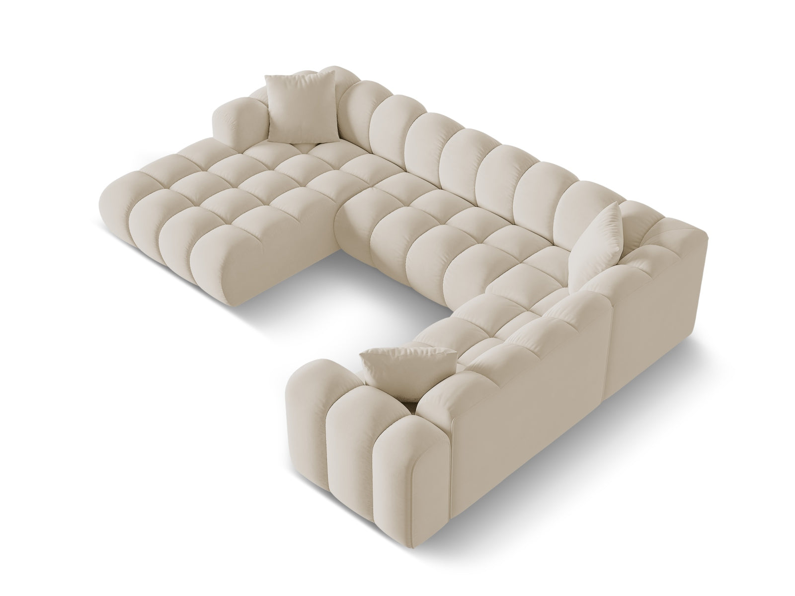 Elegantes 4-Sitzer Panoramic Ecksofa rechts Treno in luxuriösem Dunkelbeige, ideal für moderne und komfortable Wohnräume.