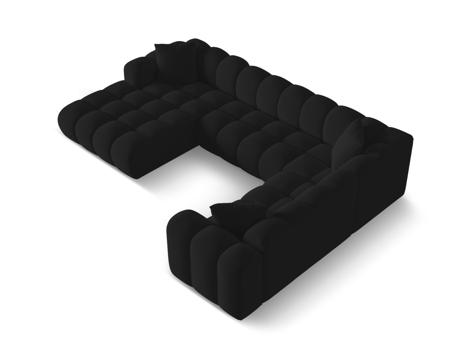 Elegantes 4-Sitzer Ecksofa Treno in Black-Bluvel, ideal für gemütliche und moderne Wohnräume, bietet großzügigen Sitzkomfort.