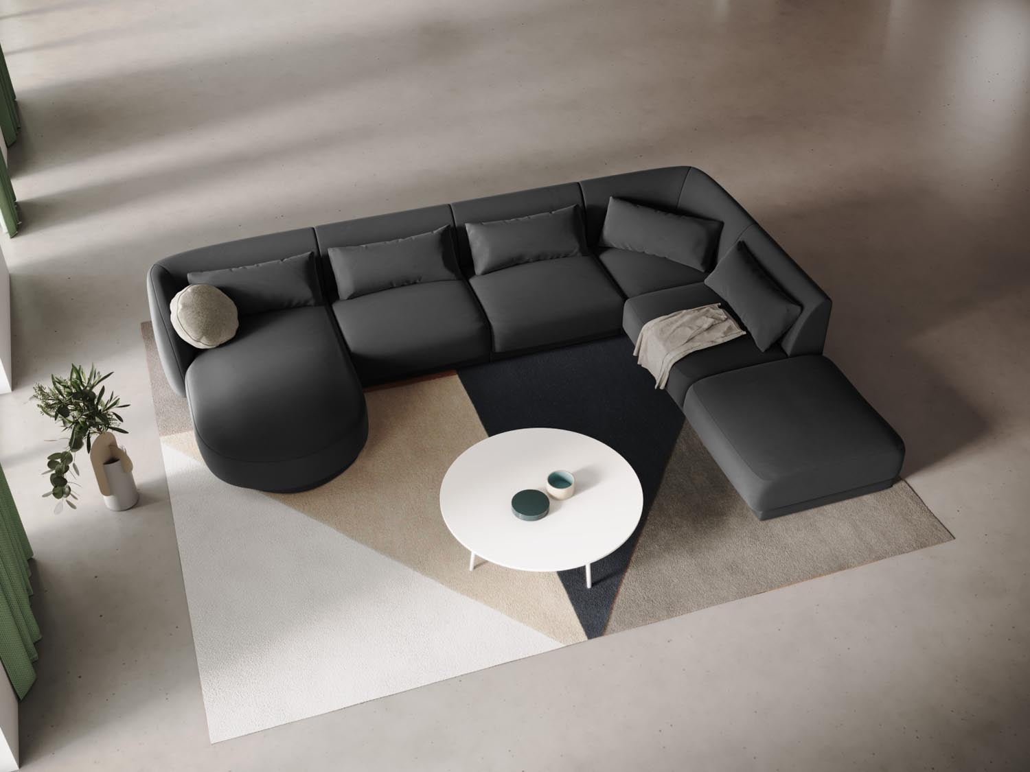 Entdecken Sie das elegante Tulum Velour Panoramic Ecksofa rechts (255cm) von Cosmopolitan Design – ein 6-Sitzer für Ihr modernes Zuhause.