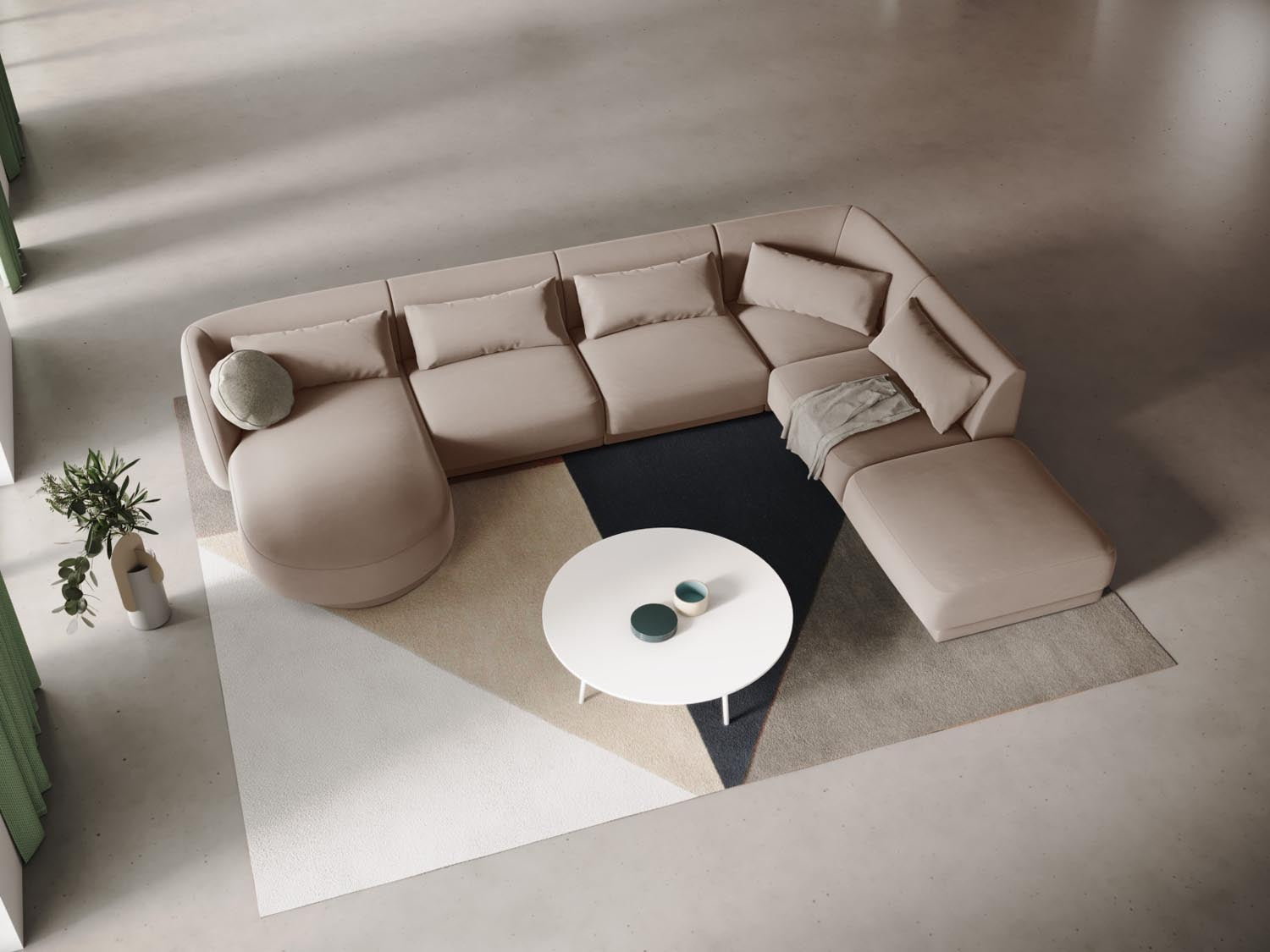 Entdecken Sie das elegante Tulum Velour Panoramic Ecksofa rechts (255cm) von Cosmopolitan Design – ideal für Ihr modernes 6-Sitzer-Wohnzimmer.