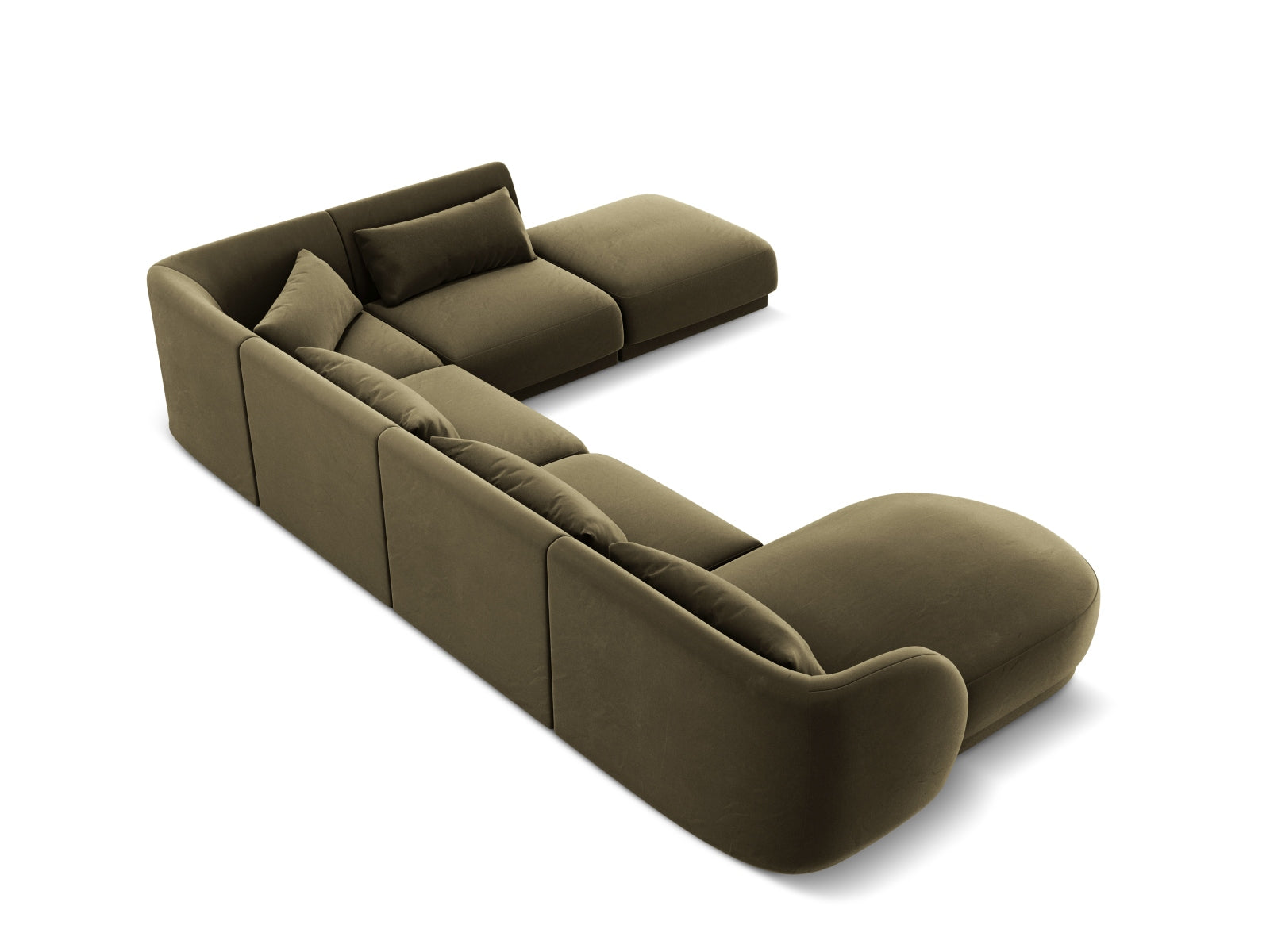 Entdecken Sie das elegante Tulum Velour Panoramic Ecksofa rechts (255cm) von Cosmopolitan Design – ideal für Ihr modernes 6-Sitzer-Wohnzimmer.