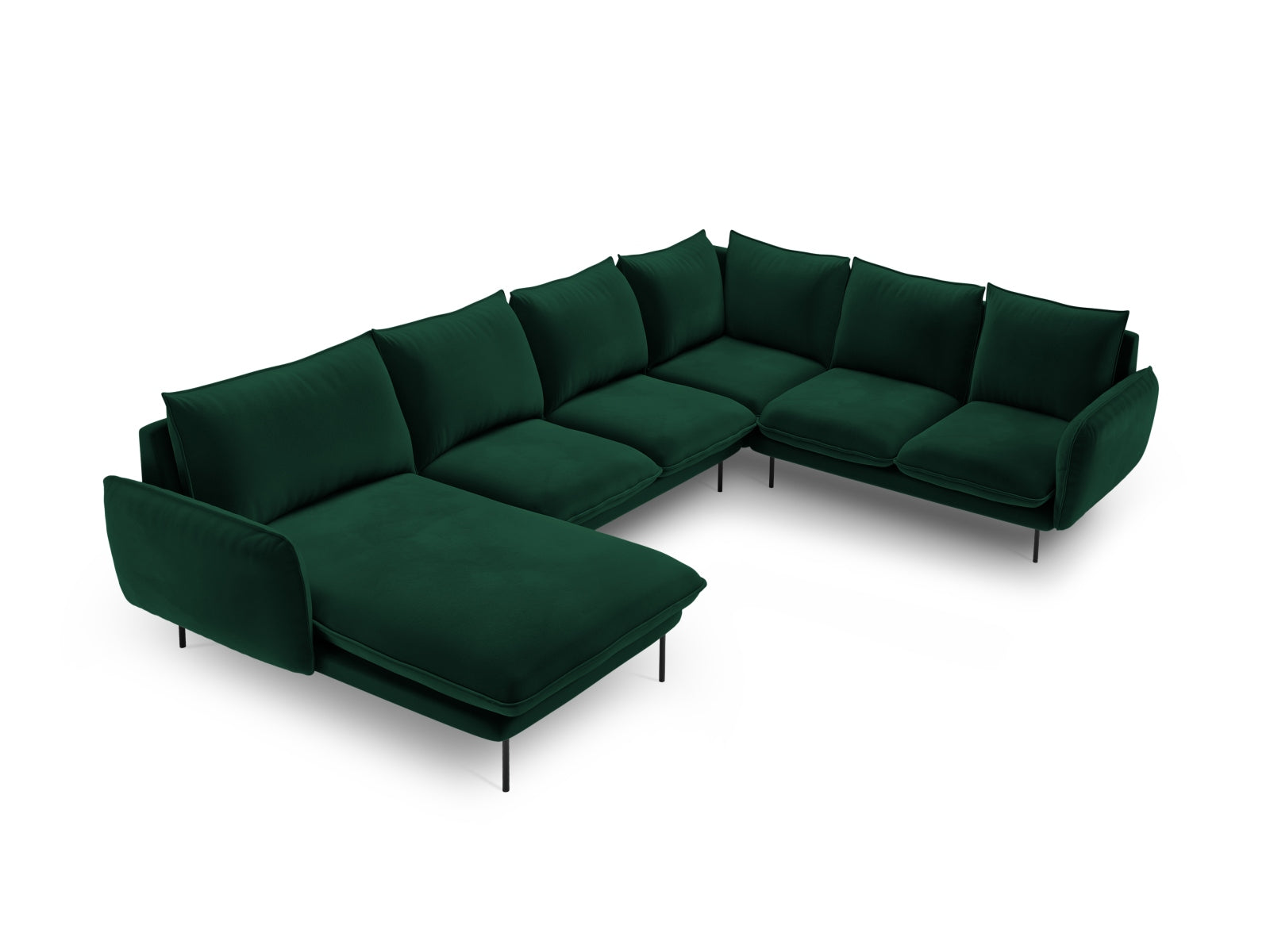 Vienna Velour Panoramic Ecksofa rechts 7 Sitzer 235cm in Bottle Green/Schwarz-Bluvel präsentiert im Onlineshop von KAQTU Design AG. Ecksofa rechts ist von Cosmopolitan Design